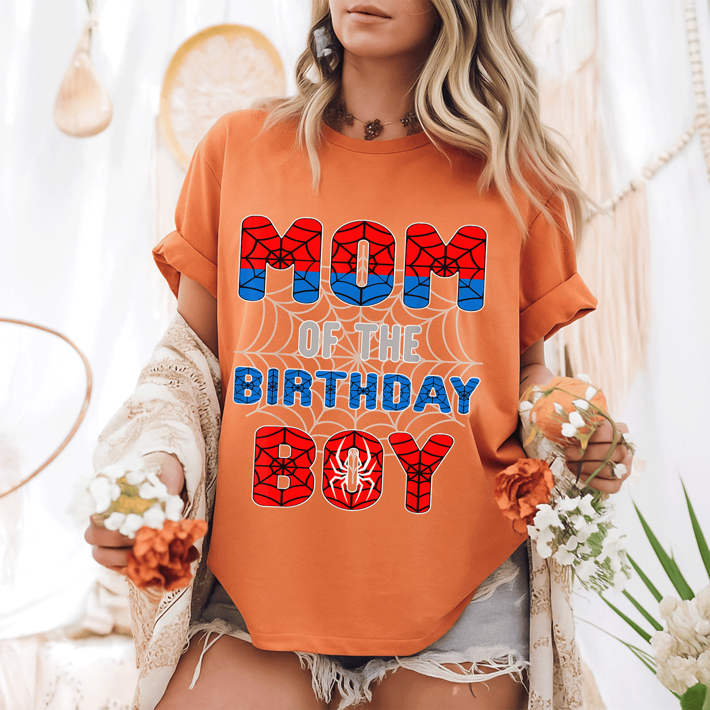 Spider Web Birthday Party T-Shirt for Mom of the Birthday Boy Fun and Festive Design Perfect for Celebration and Family Events - 6