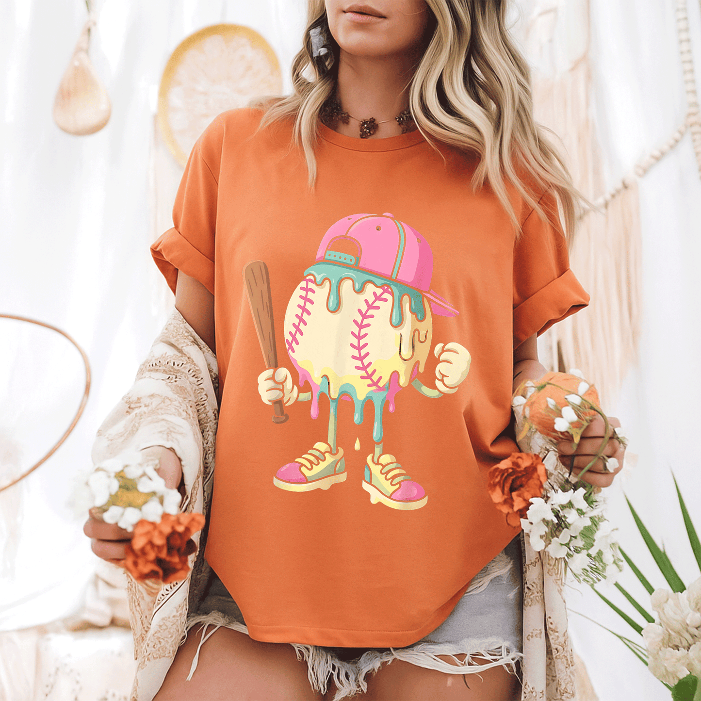 Stylish Ice Cream Drip Baseball T-Shirt for Girls Perfect for Summer Fun and Sporty Outfits - Cute and Trendy Design - 6
