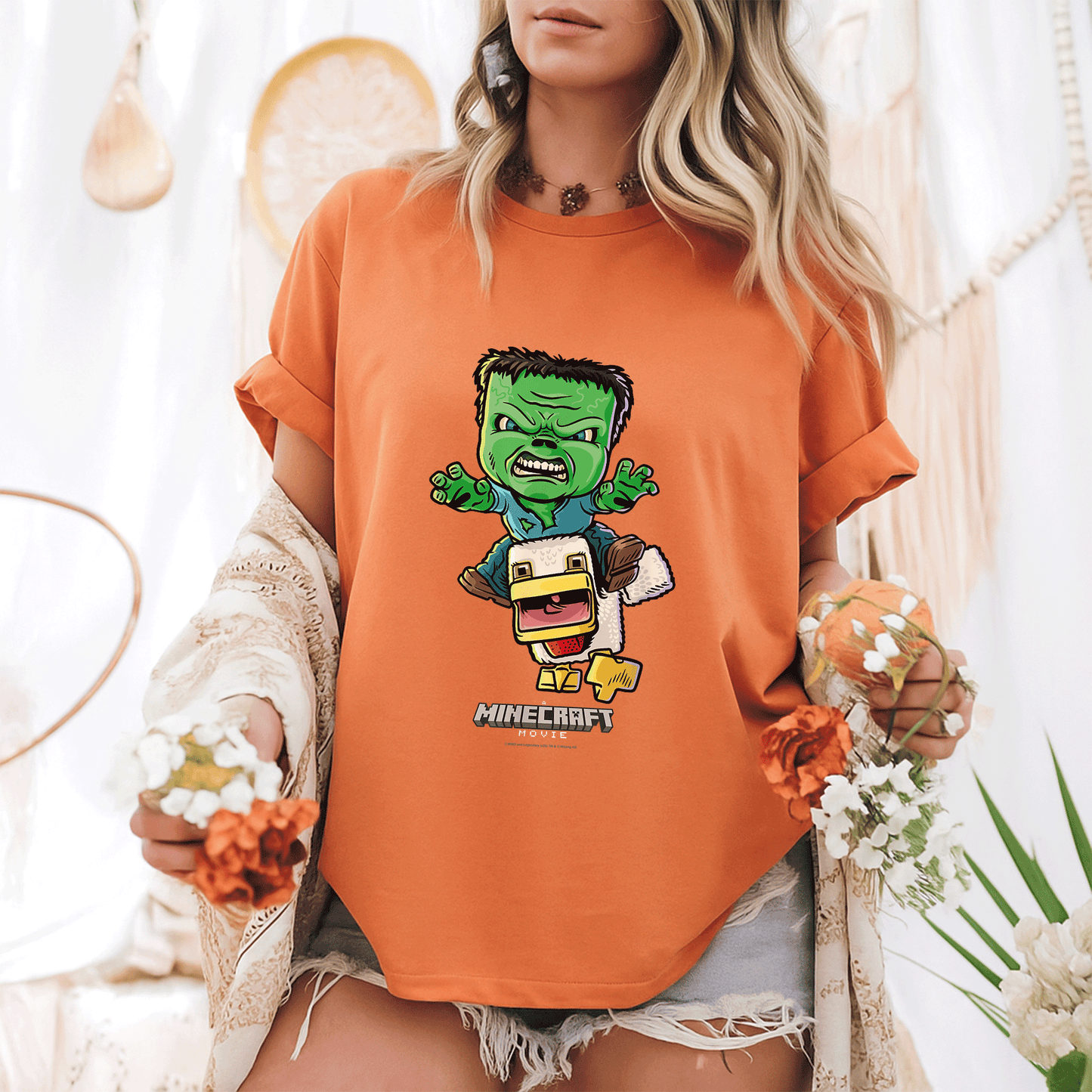 Cute Minecraft Movie Chicken Jockey Baby Zombie Animated T-Shirt for Gamers - Fun and Unique Graphic Tee for Kids and Adults - 6