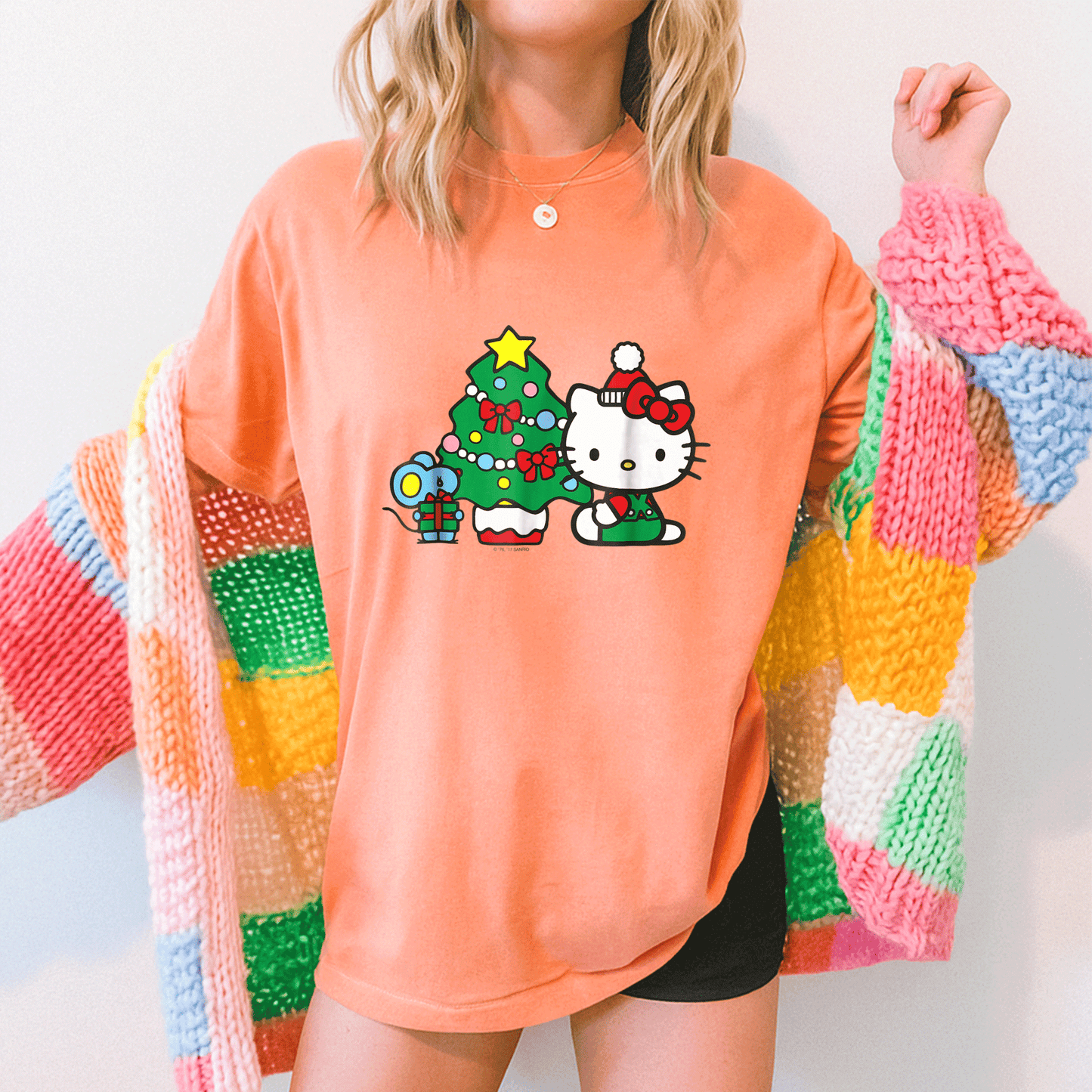 Cute Hello Kitty Christmas Tree Tee Shirt Festive Holiday Apparel for Kids and Adults - Perfect for Family Celebrations - 5