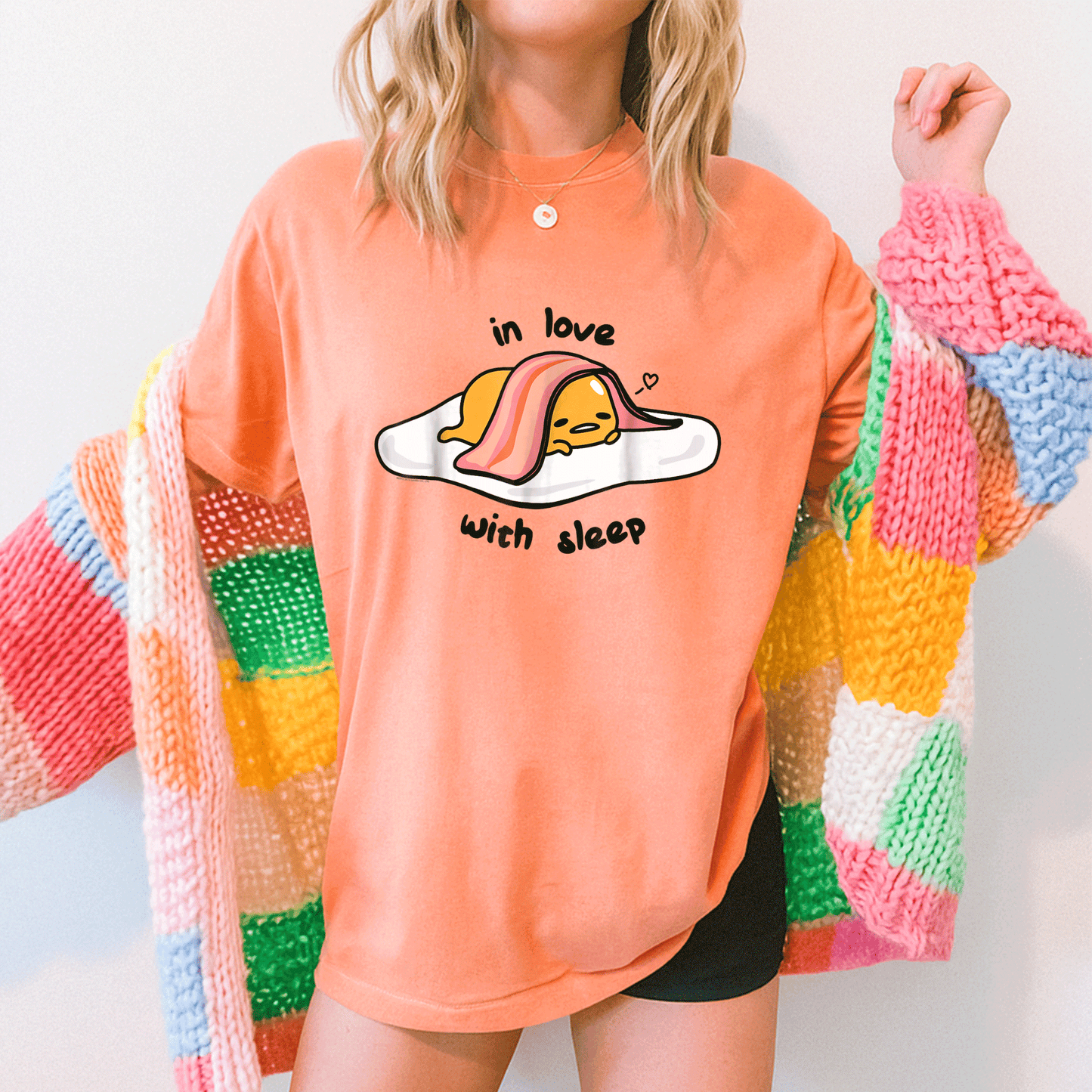 Cute Gudetama In Love with Sleep Tee Shirt - Adorable Lazy Egg Graphic Tee for Fans of Kawaii and Cozy Style - 5