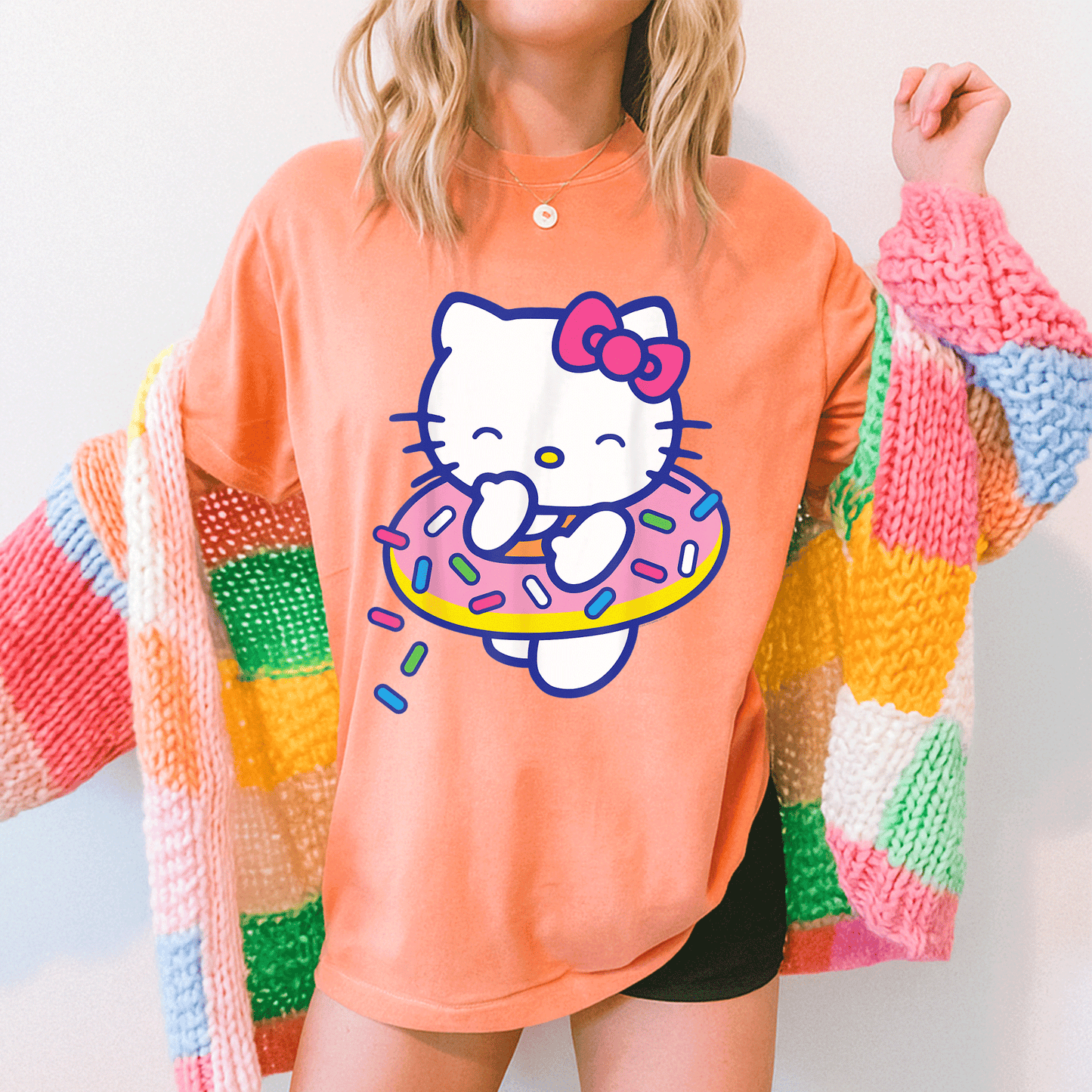 Cute Hello Kitty Donut Sprinkles Floaty Summer Swimming T-Shirt for Kids - Adorable Swimwear for Fun Beach Days - 5
