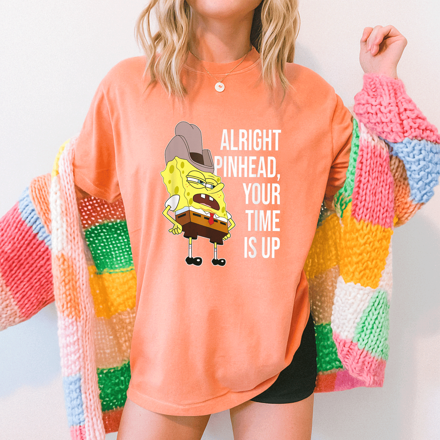 Mademark x SpongeBob SquarePants Alright Pinhead Your Time is Up Graphic T-Shirt for Fans of Fun and Retro Style - 5
