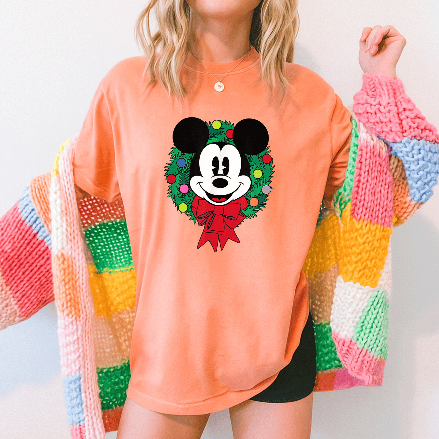 Cozy Up with Amazon Essentials Mickey Mouse Festive Holiday Christmas Wreath T-Shirt Perfect for Celebrating the Season - 5