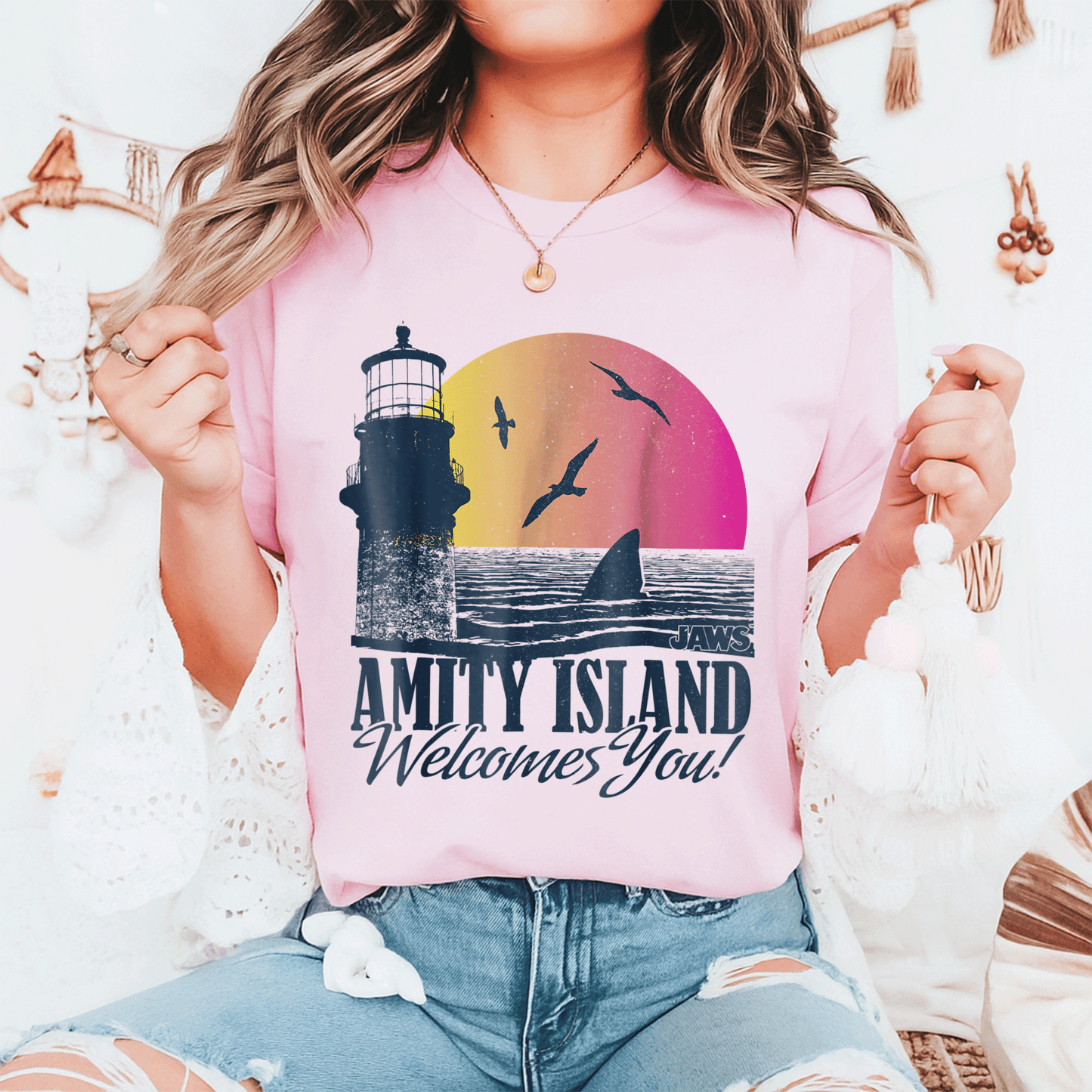 Jaws Sunset Amity Island Graphic T-Shirt Embrace the Beach Vibes in Style Perfect for Horror and Movie Fans - 6