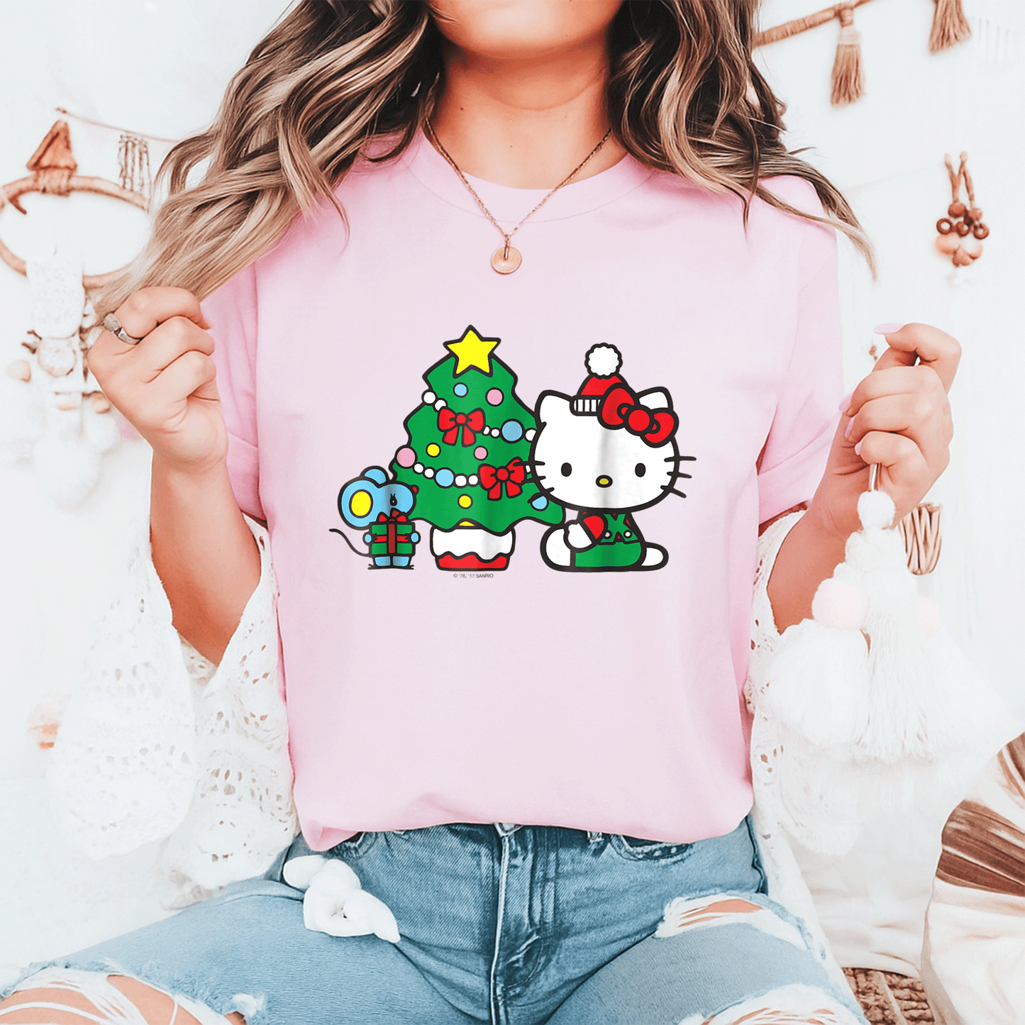 Cute Hello Kitty Christmas Tree Tee Shirt Festive Holiday Apparel for Kids and Adults - Perfect for Family Celebrations - 6