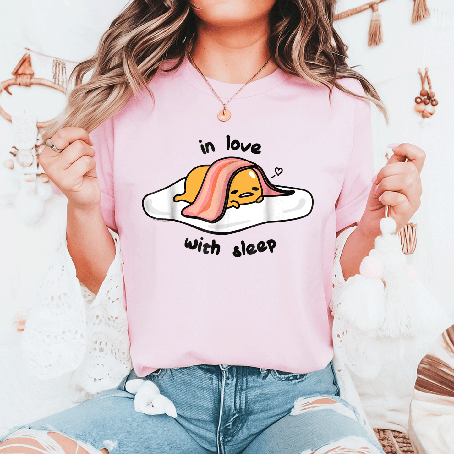 Cute Gudetama In Love with Sleep Tee Shirt - Adorable Lazy Egg Graphic Tee for Fans of Kawaii and Cozy Style - 6