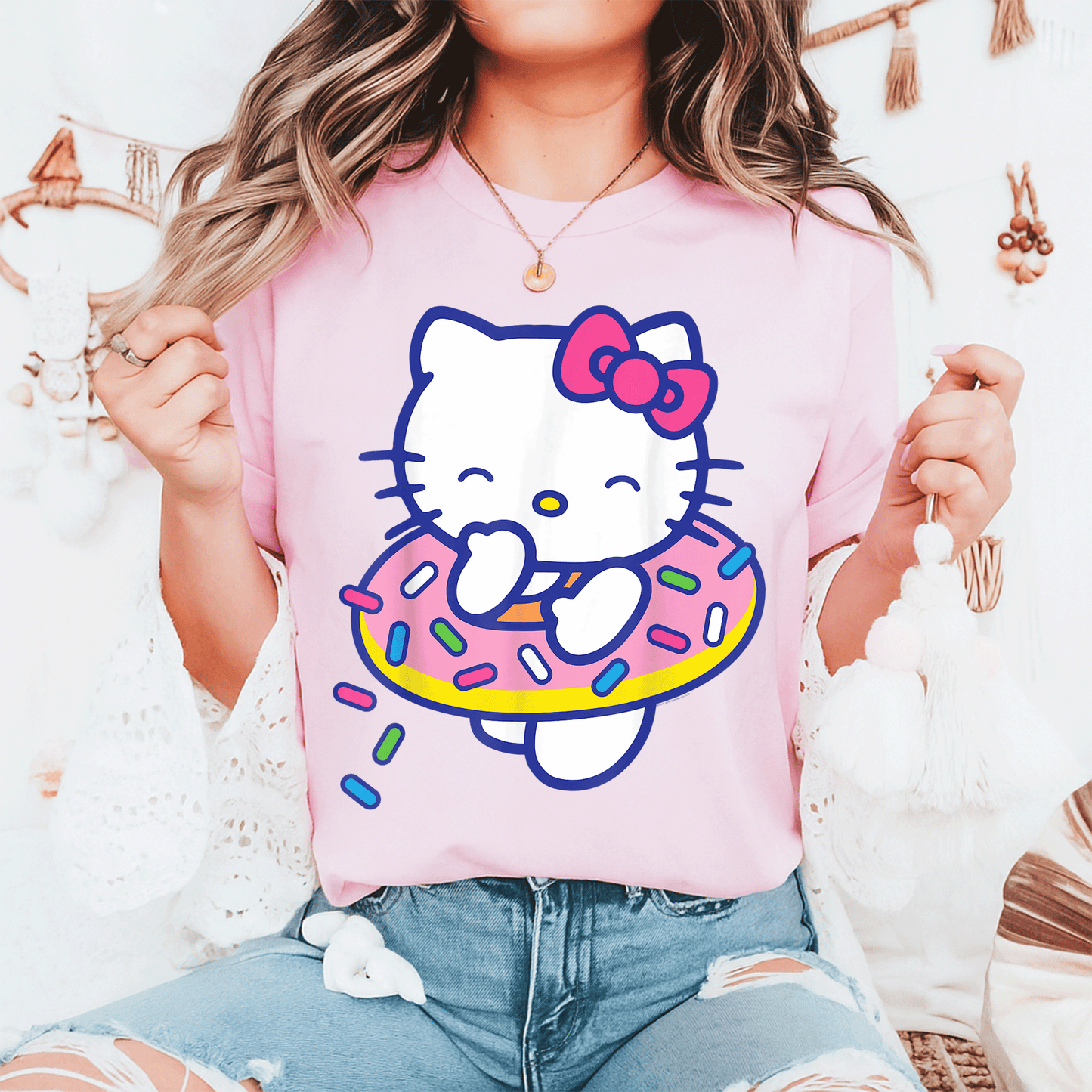 Cute Hello Kitty Donut Sprinkles Floaty Summer Swimming T-Shirt for Kids - Adorable Swimwear for Fun Beach Days - 6
