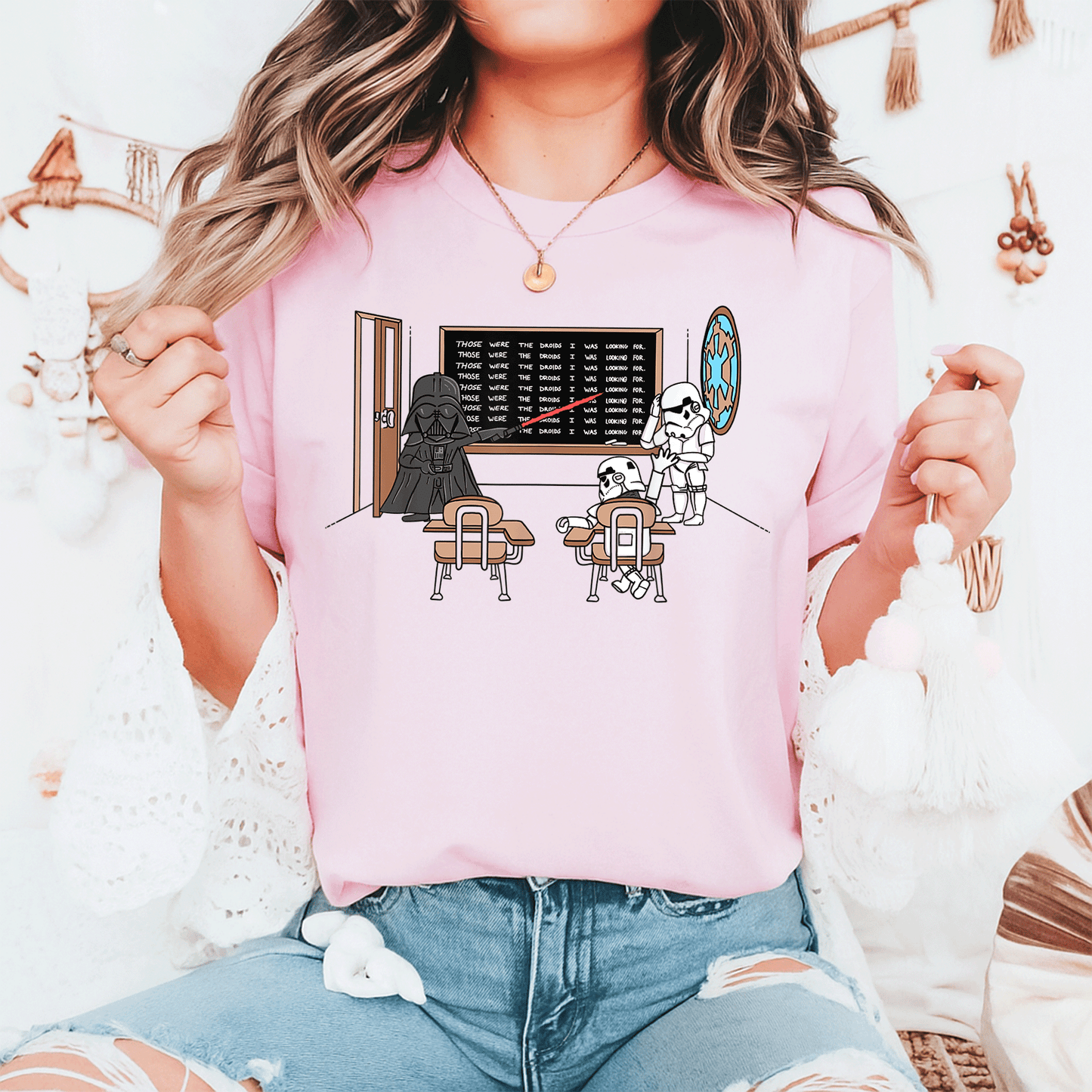 Star Wars Darth Vader Doodle T-Shirt for Fans Those Were The Droids Classroom Style Fun Graphic Tee for Kids and Adults - 6