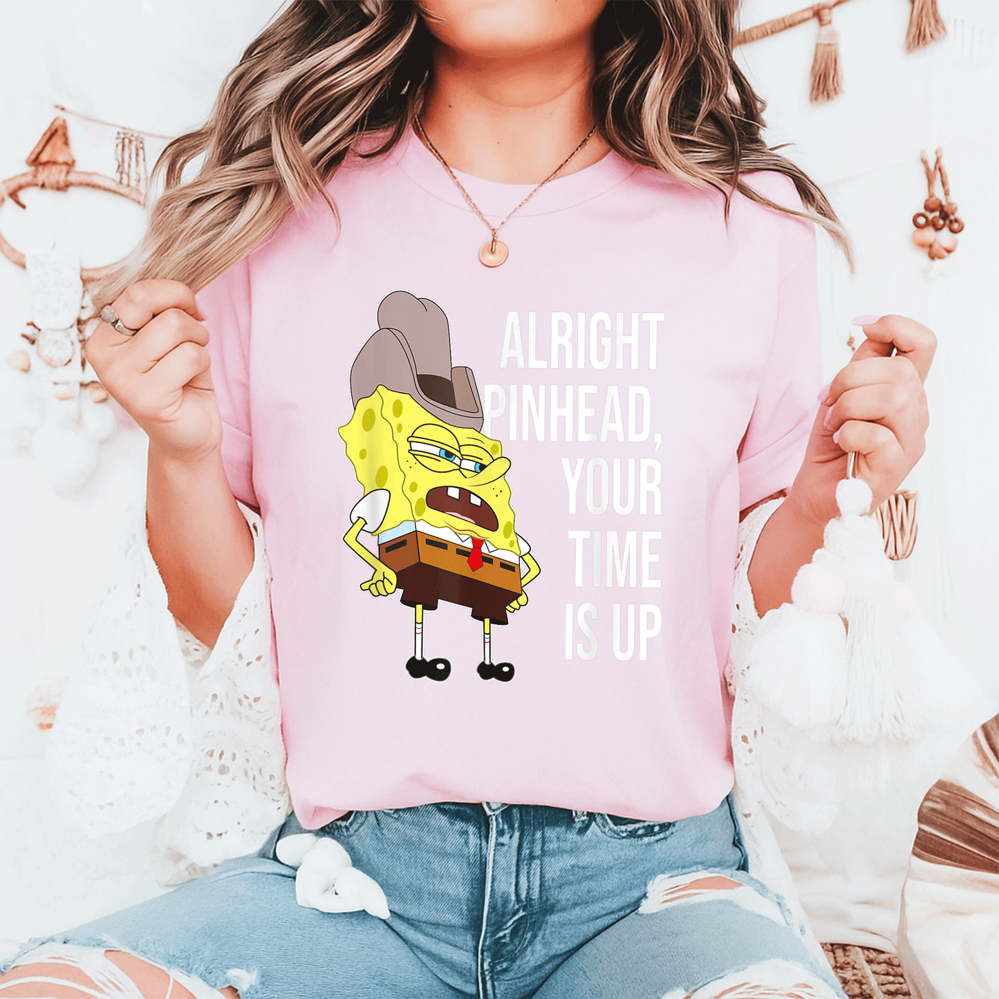 Mademark x SpongeBob SquarePants Alright Pinhead Your Time is Up Graphic T-Shirt for Fans of Fun and Retro Style - 6