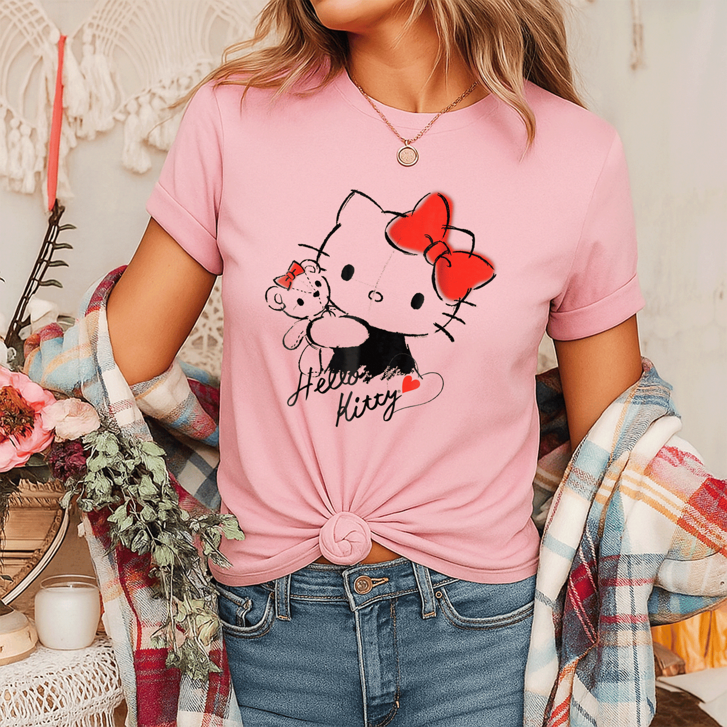 Cute Hello Kitty and Tiny Chum Graphic Tee for Kids - Adorable Characters in a Fun Design Perfect for Everyday Wear - 7