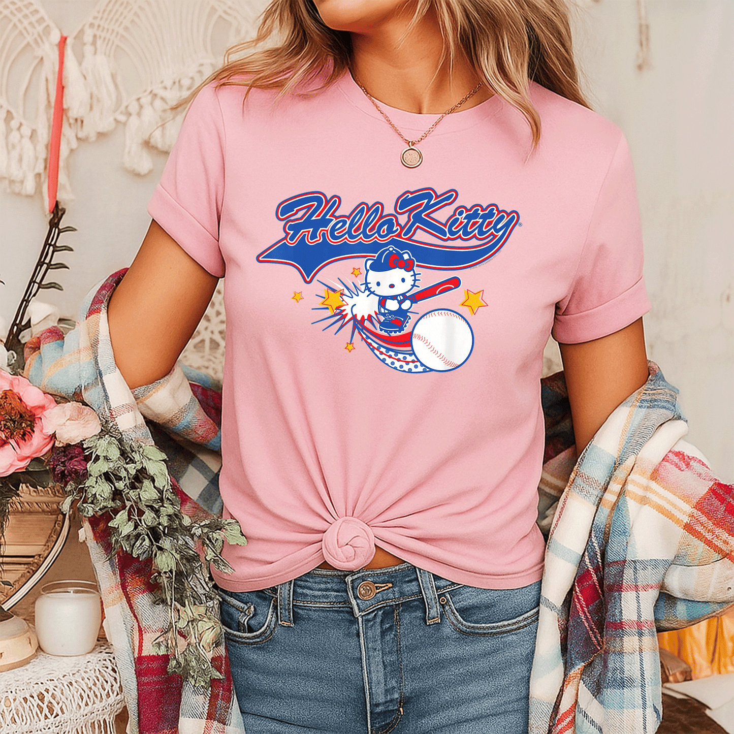 Cute Hello Kitty Home Run Baseball Softball Tee Shirt for Kids and Adults Perfect for Game Day and Sports Fans - 7