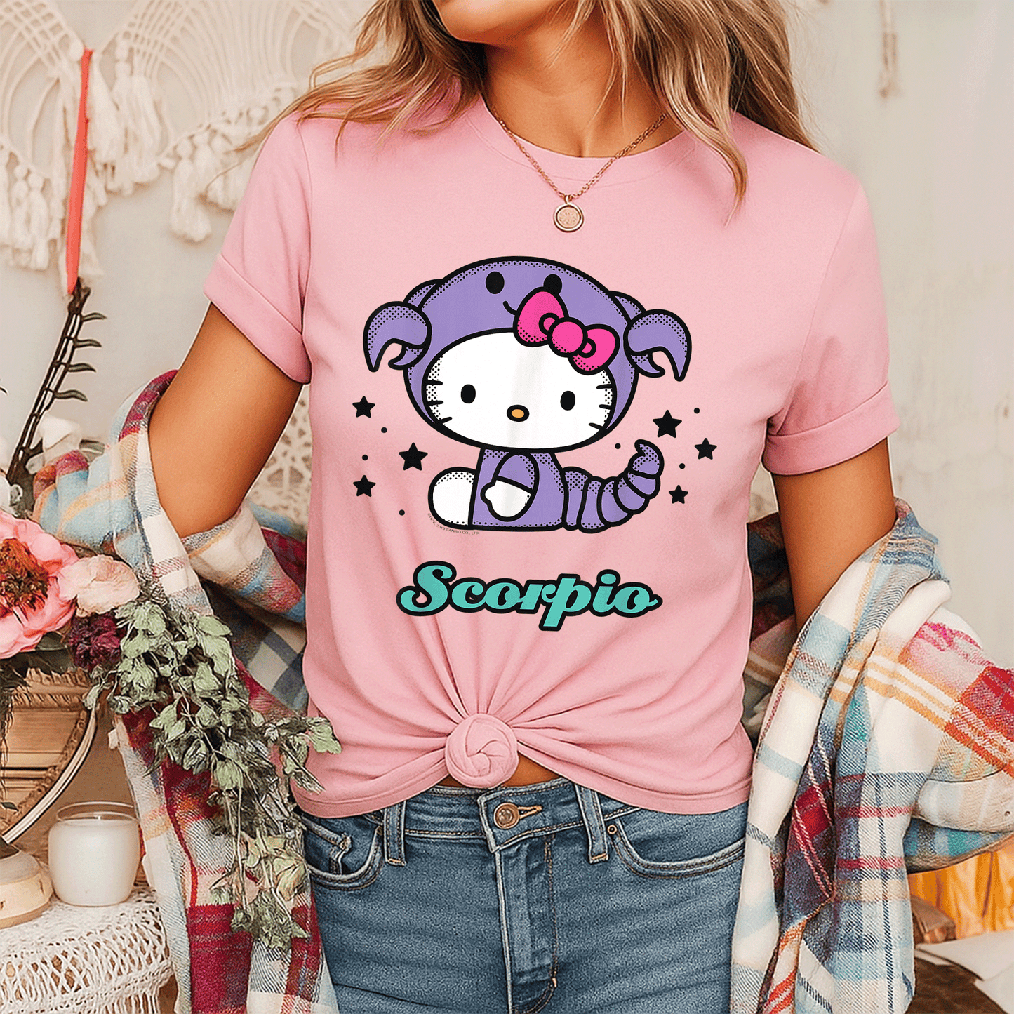 Cute Hello Kitty Scorpio Zodiac Tee Shirt - Adorable Design for Astrology Lovers - Stylish and Comfy Apparel for Feline Fans - 7