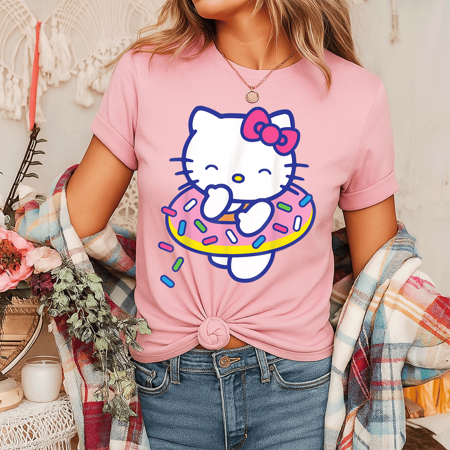 Cute Hello Kitty Donut Sprinkles Floaty Summer Swimming T-Shirt for Kids - Adorable Swimwear for Fun Beach Days - 7