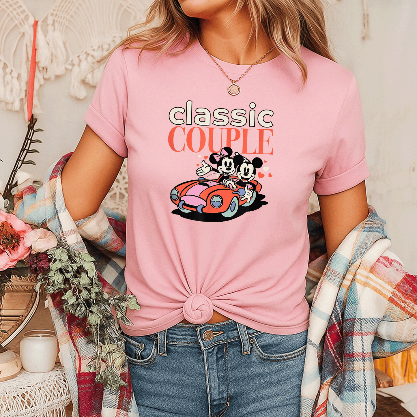 Cute Amazon Essentials Mickey and Minnie Valentine's Day Classic Couple T-Shirt for Couples Celebrating Love in Style - 7