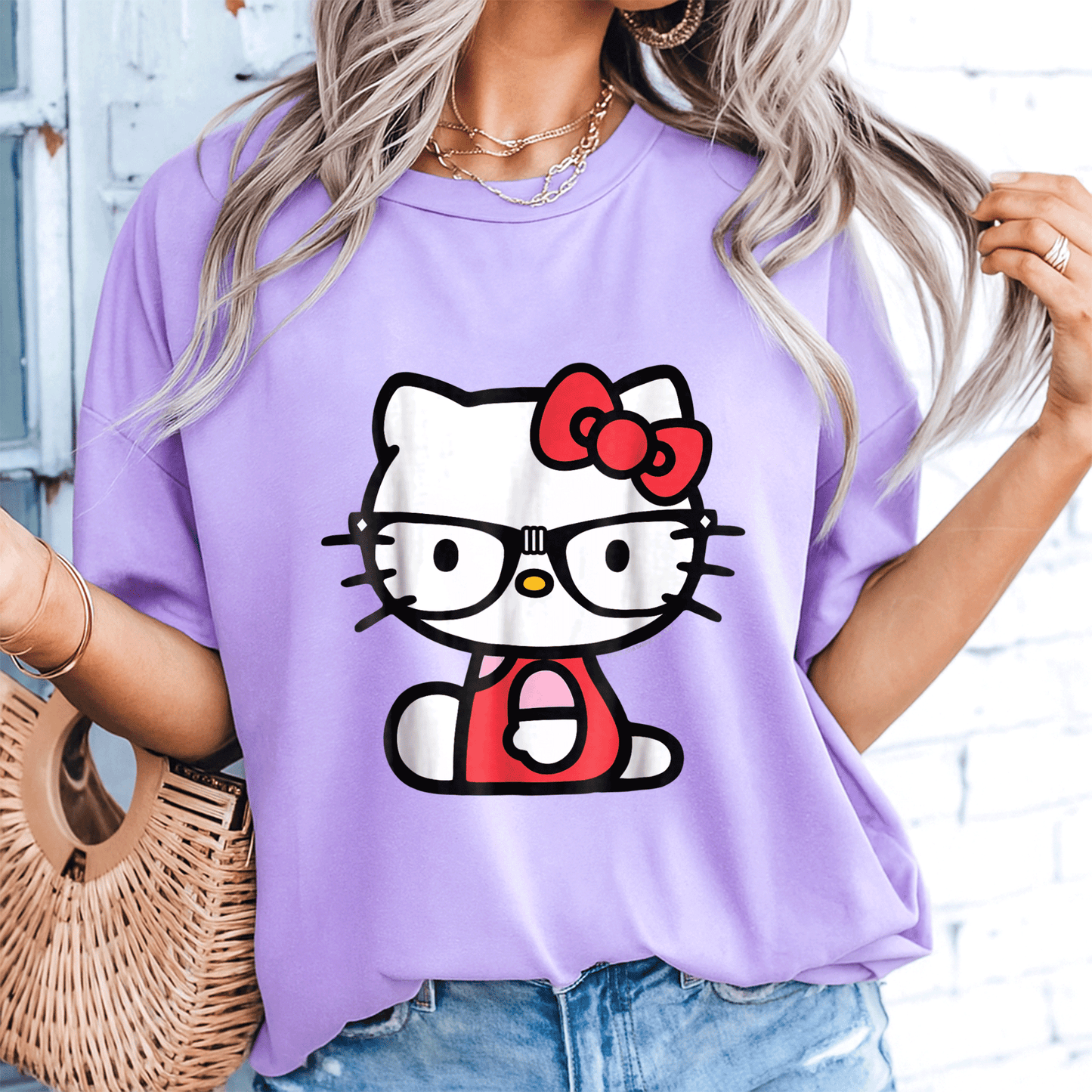 Cute Hello Kitty Nerd Glasses Tee Shirt Perfect for Fans Stylish Graphic Tee with Adorable Kitty Design for Everyday Wear - 8