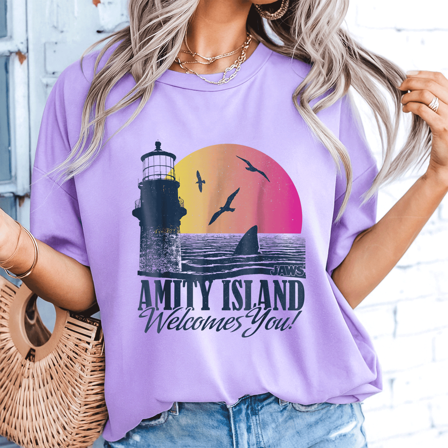 Jaws Sunset Amity Island Graphic T-Shirt Embrace the Beach Vibes in Style Perfect for Horror and Movie Fans - 8