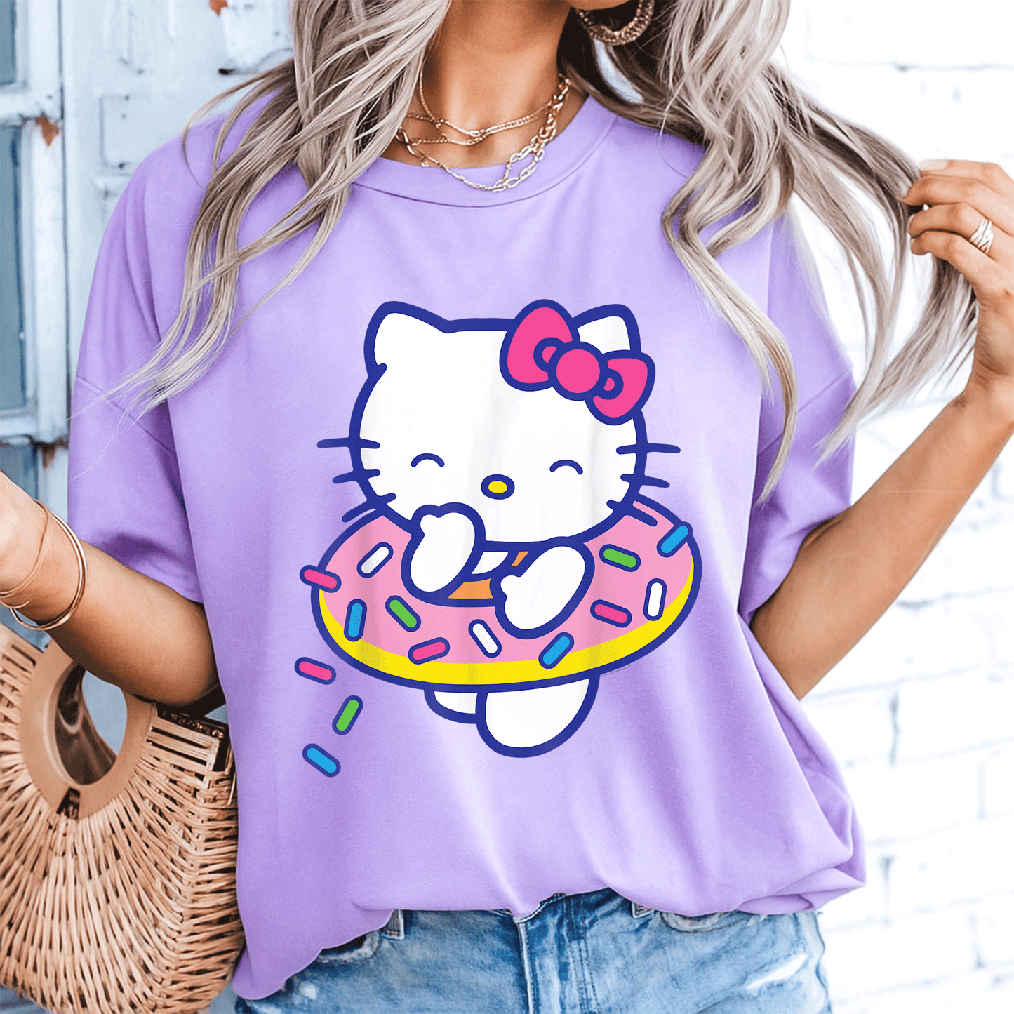 Cute Hello Kitty Donut Sprinkles Floaty Summer Swimming T-Shirt for Kids - Adorable Swimwear for Fun Beach Days - 8