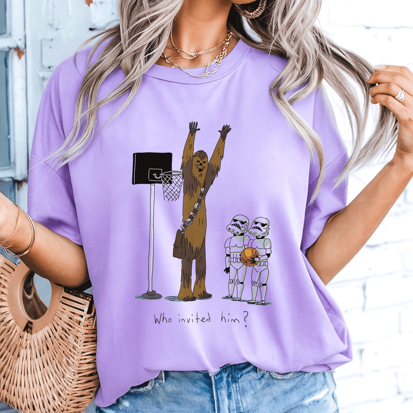 Star Wars Chewbacca Basketball Who Invited Him T-Shirt Fun Graphic Tee for Fans of Chewy and Sports Enthusiasts - 8