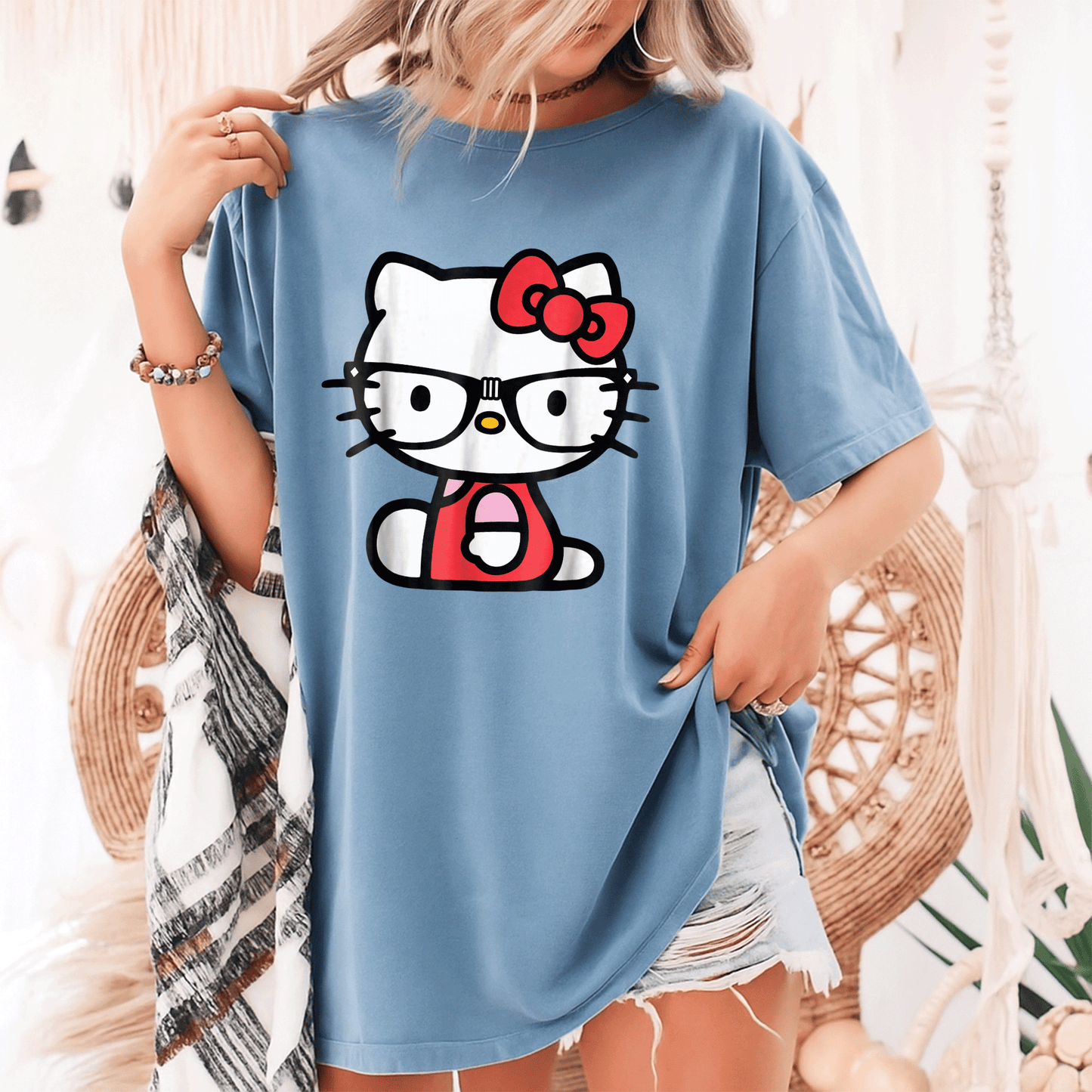 Cute Hello Kitty Nerd Glasses Tee Shirt Perfect for Fans Stylish Graphic Tee with Adorable Kitty Design for Everyday Wear - 9