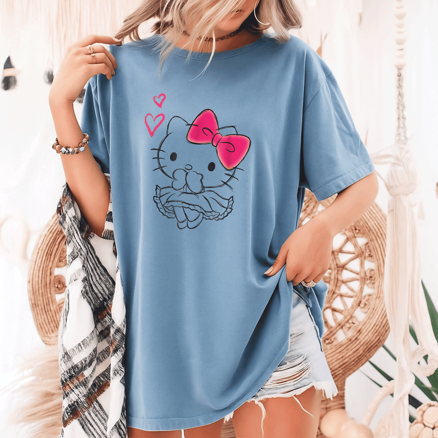 Cute Hello Kitty Girly Hearts Tee Shirt for Kids, Adorable Pink Graphic Design, Perfect Gift for Cat Lovers and Fashionistas - 9