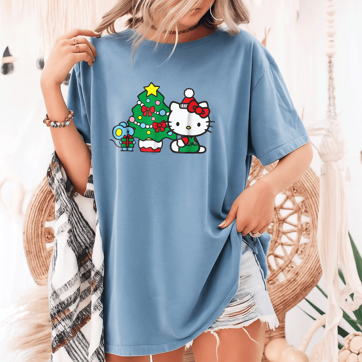 Cute Hello Kitty Christmas Tree Tee Shirt Festive Holiday Apparel for Kids and Adults - Perfect for Family Celebrations - 9