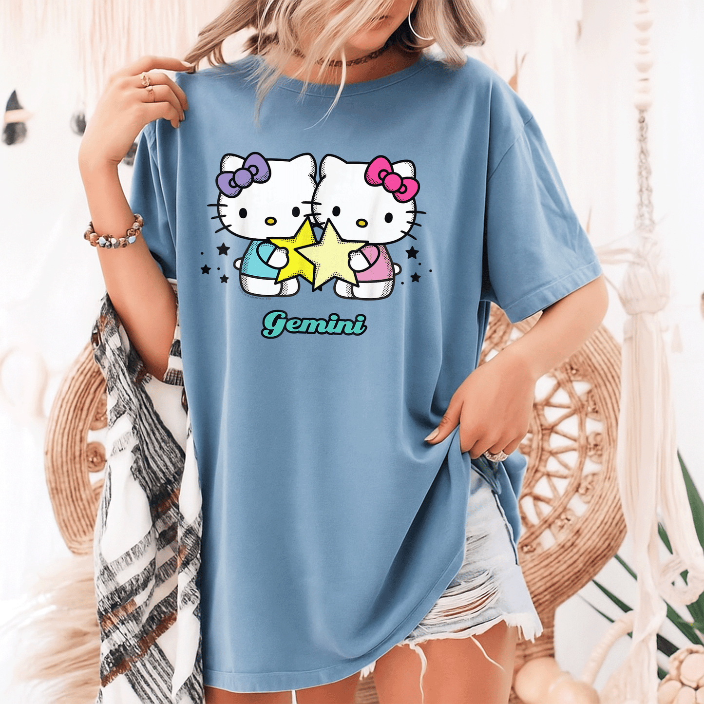 Cute Hello Kitty Gemini Zodiac Tee Shirt | Adorable Graphic Design for Astrology Lovers | Perfect Gift for Gemini Fans - 9
