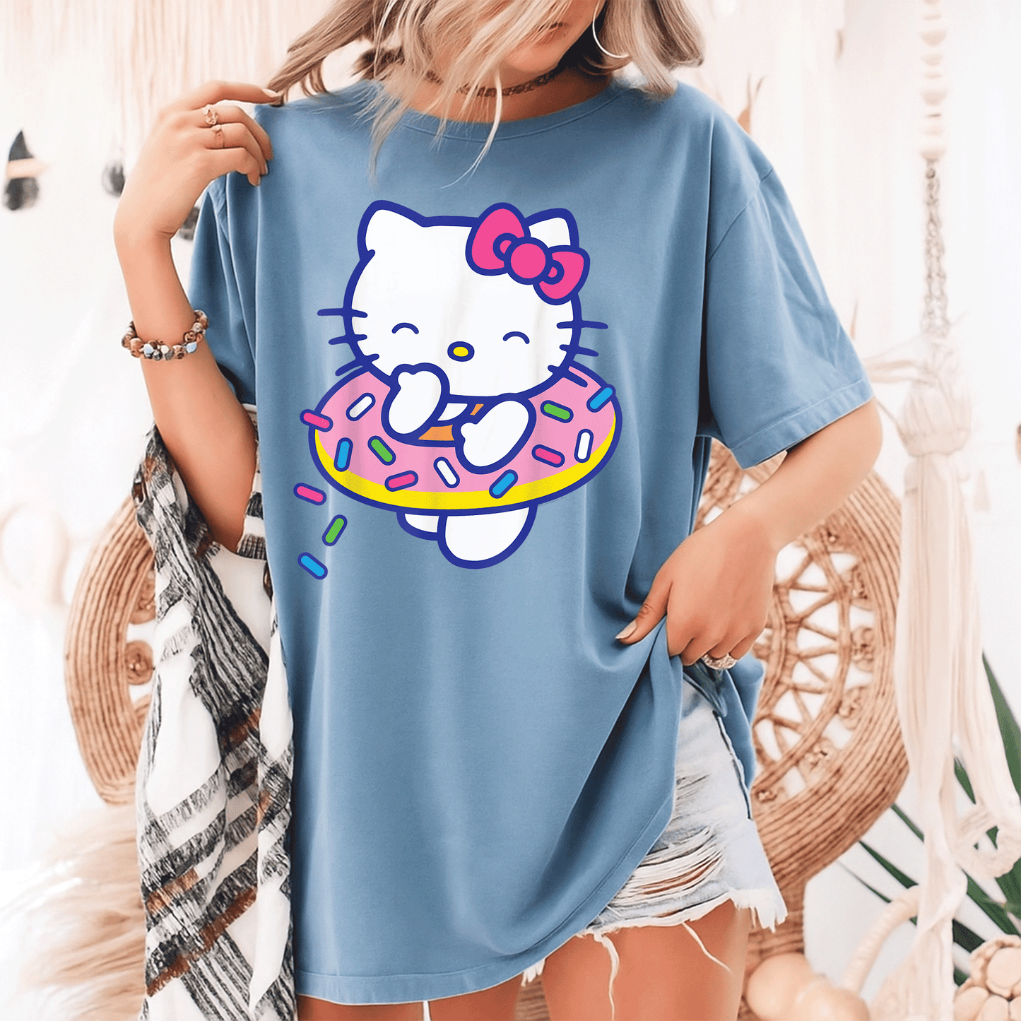 Cute Hello Kitty Donut Sprinkles Floaty Summer Swimming T-Shirt for Kids - Adorable Swimwear for Fun Beach Days - 9