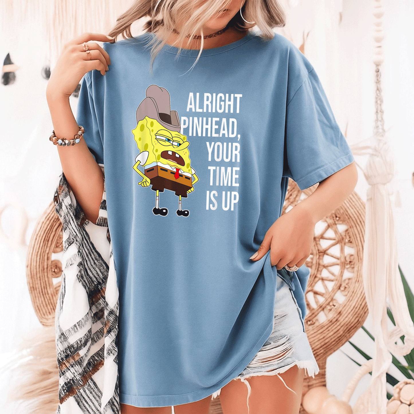 Mademark x SpongeBob SquarePants Alright Pinhead Your Time is Up Graphic T-Shirt for Fans of Fun and Retro Style - 9