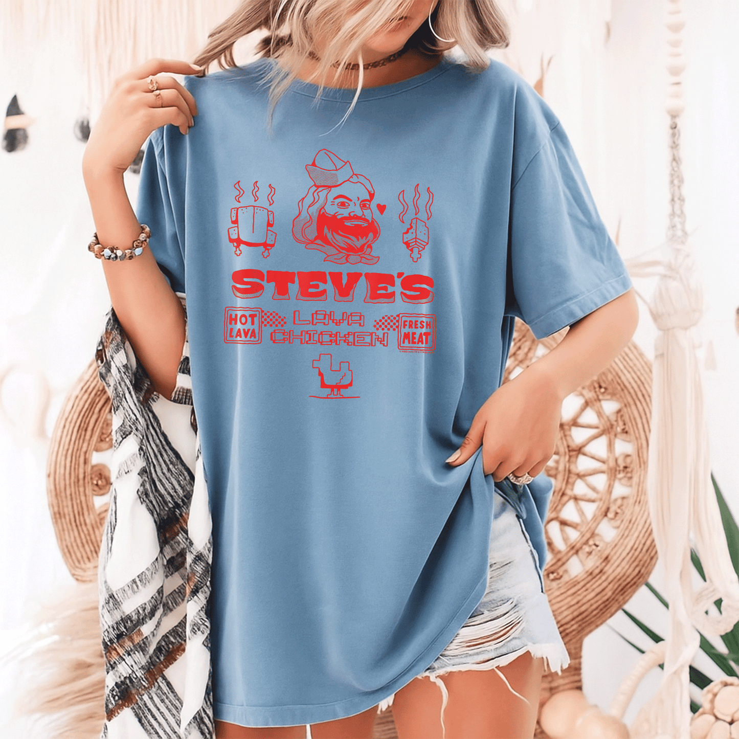 Minecraft Movie Steve's Lava Chicken Restaurant Logo T-Shirt - Fun Graphic Tee for Gamers and Fans of Steve's Adventures - 9