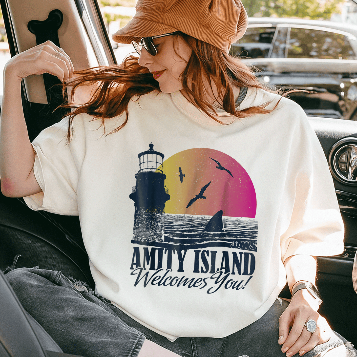Jaws Sunset Amity Island Graphic T-Shirt Embrace the Beach Vibes in Style Perfect for Horror and Movie Fans - 10
