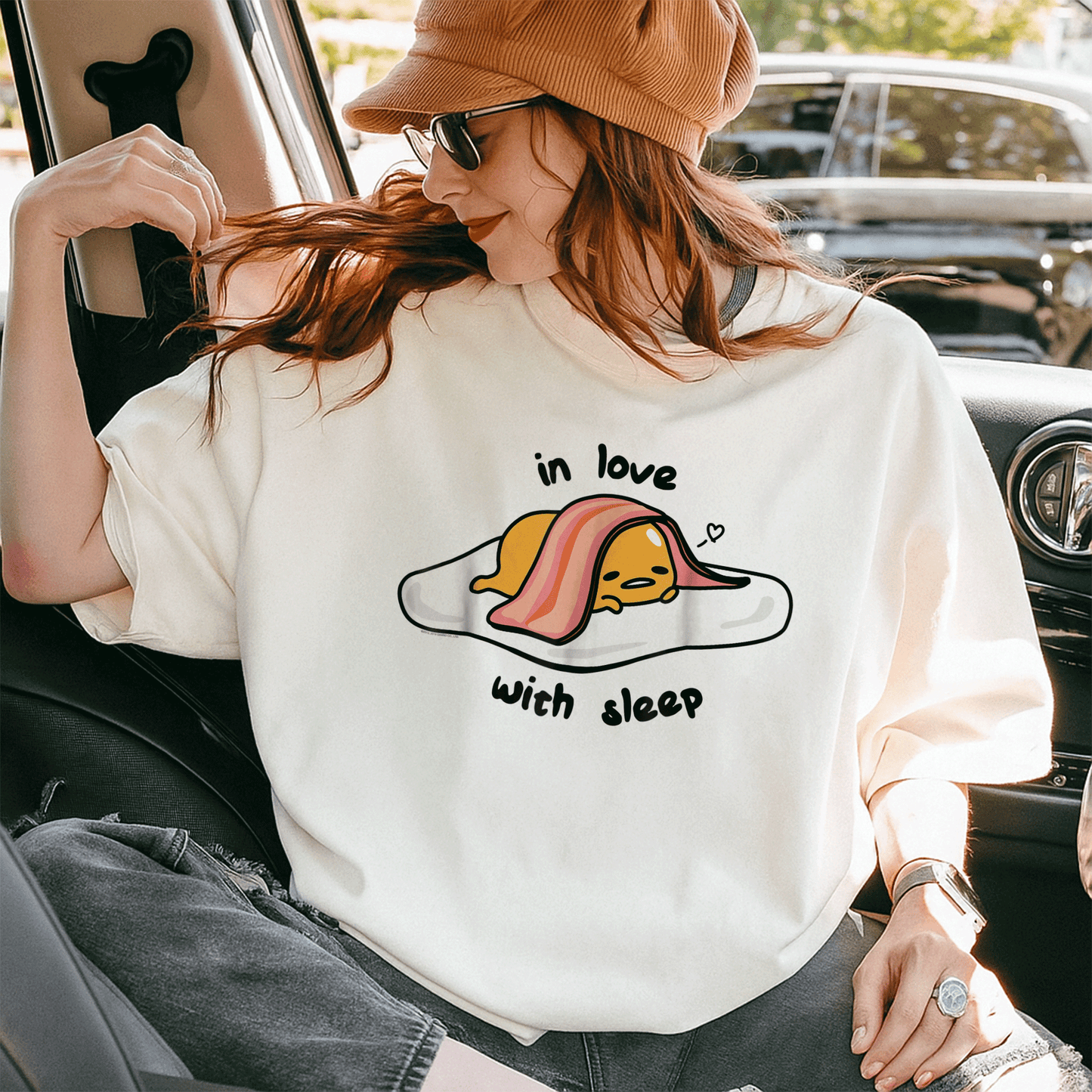 Cute Gudetama In Love with Sleep Tee Shirt - Adorable Lazy Egg Graphic Tee for Fans of Kawaii and Cozy Style - 10