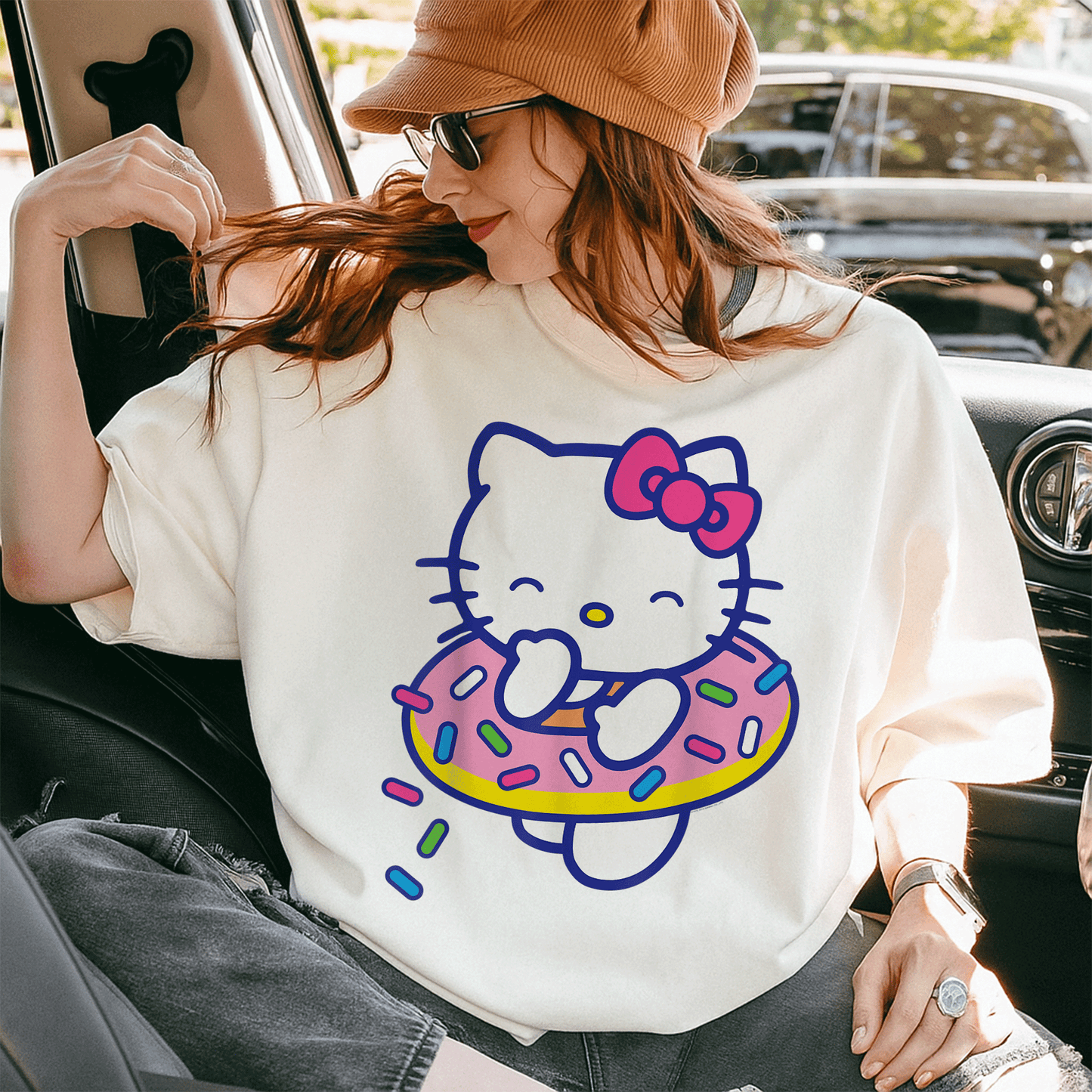 Cute Hello Kitty Donut Sprinkles Floaty Summer Swimming T-Shirt for Kids - Adorable Swimwear for Fun Beach Days - 10