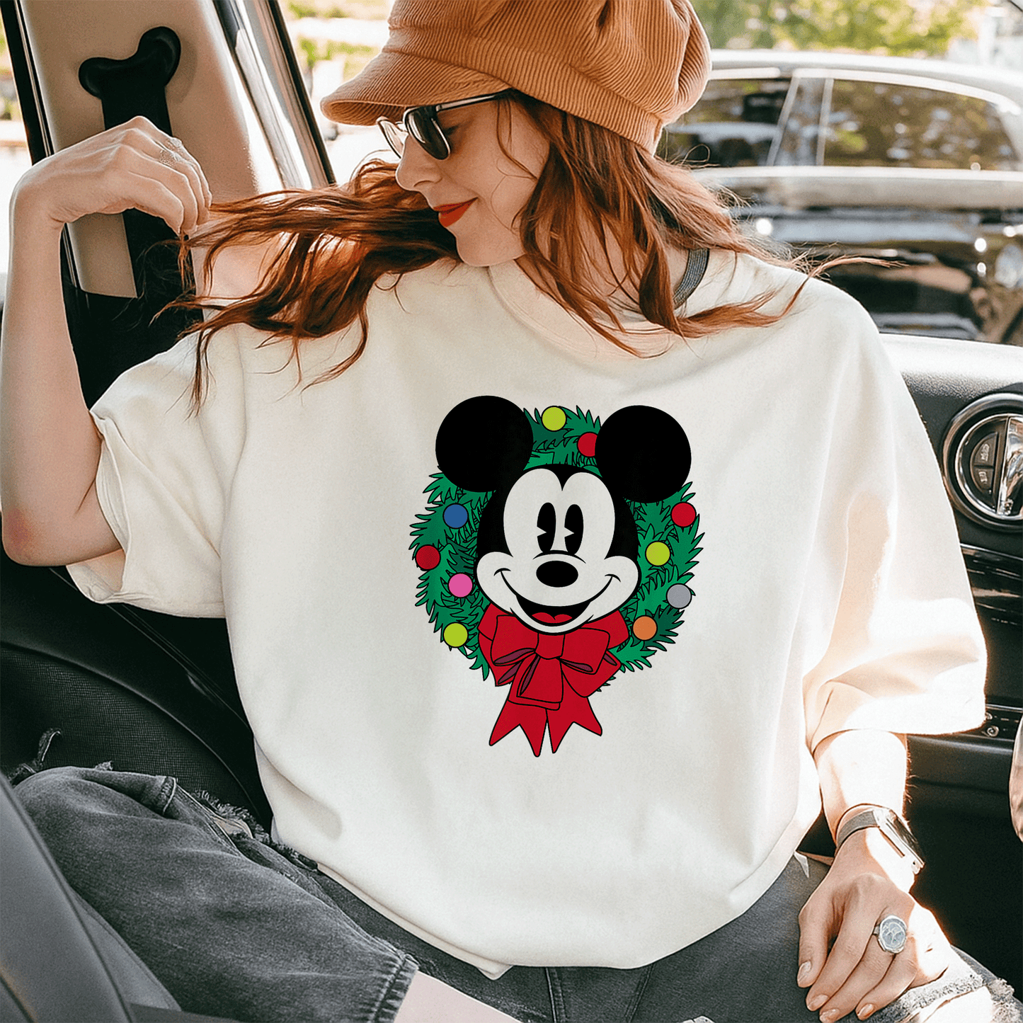 Cozy Up with Amazon Essentials Mickey Mouse Festive Holiday Christmas Wreath T-Shirt Perfect for Celebrating the Season - 10