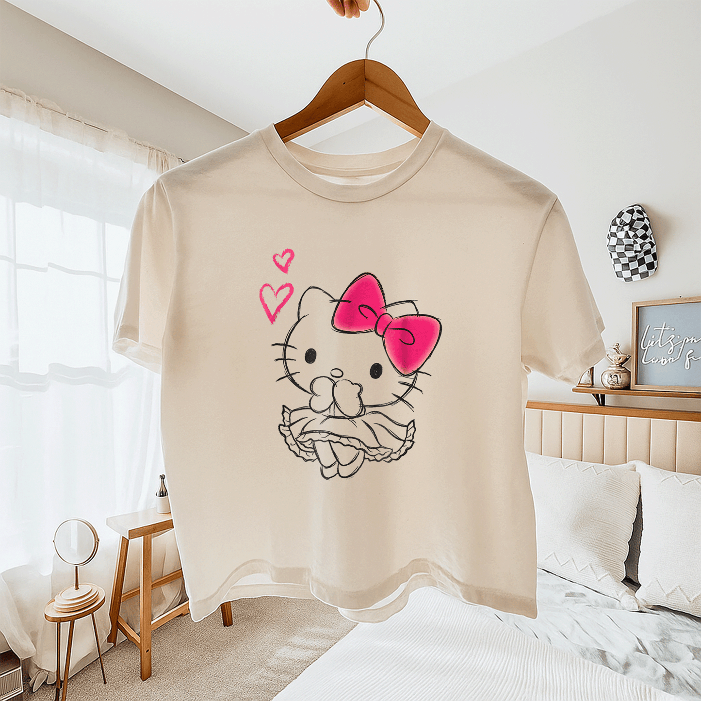 Cute Hello Kitty Girly Hearts Tee Shirt for Kids, Adorable Pink Graphic Design, Perfect Gift for Cat Lovers and Fashionistas - 11