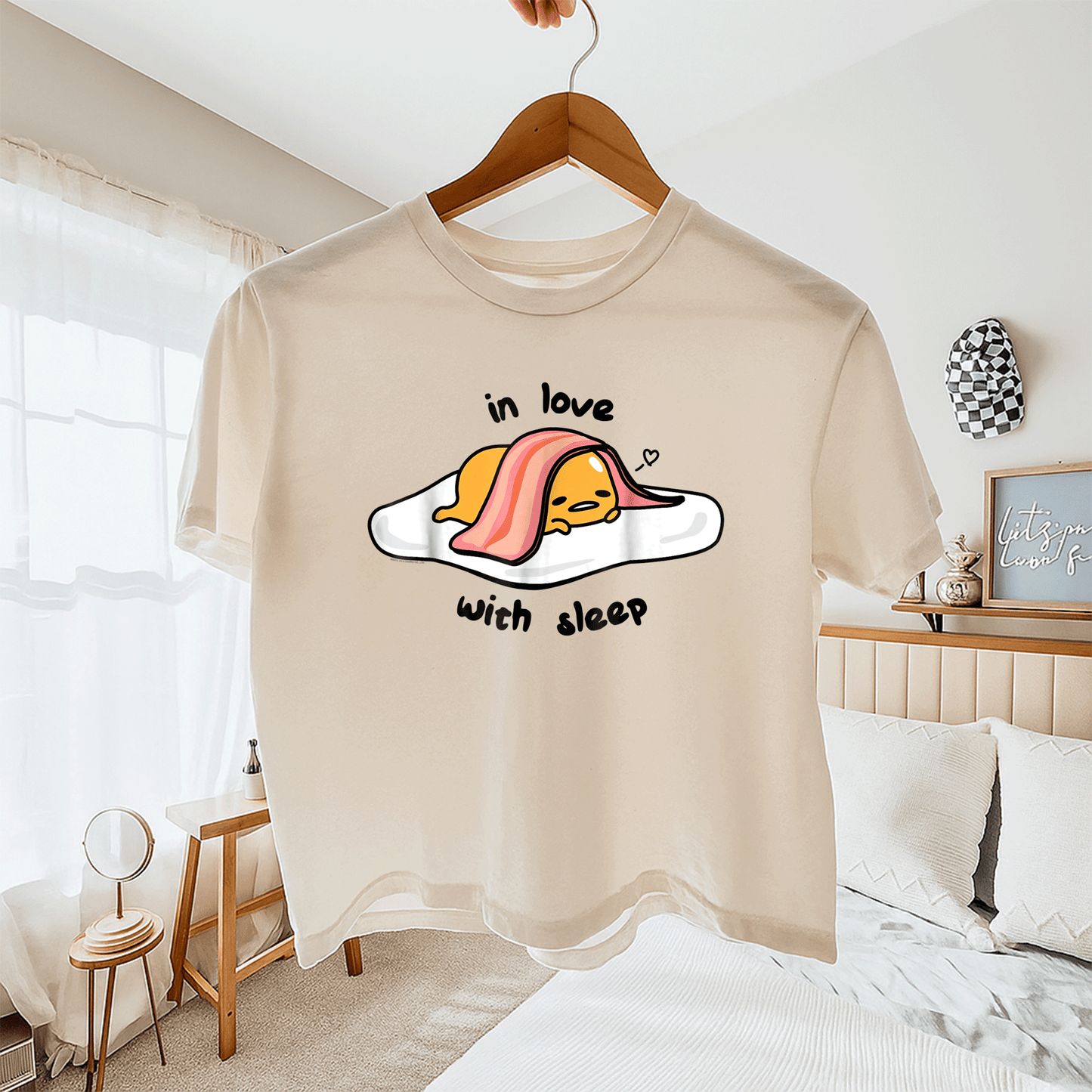 Cute Gudetama In Love with Sleep Tee Shirt - Adorable Lazy Egg Graphic Tee for Fans of Kawaii and Cozy Style - 11