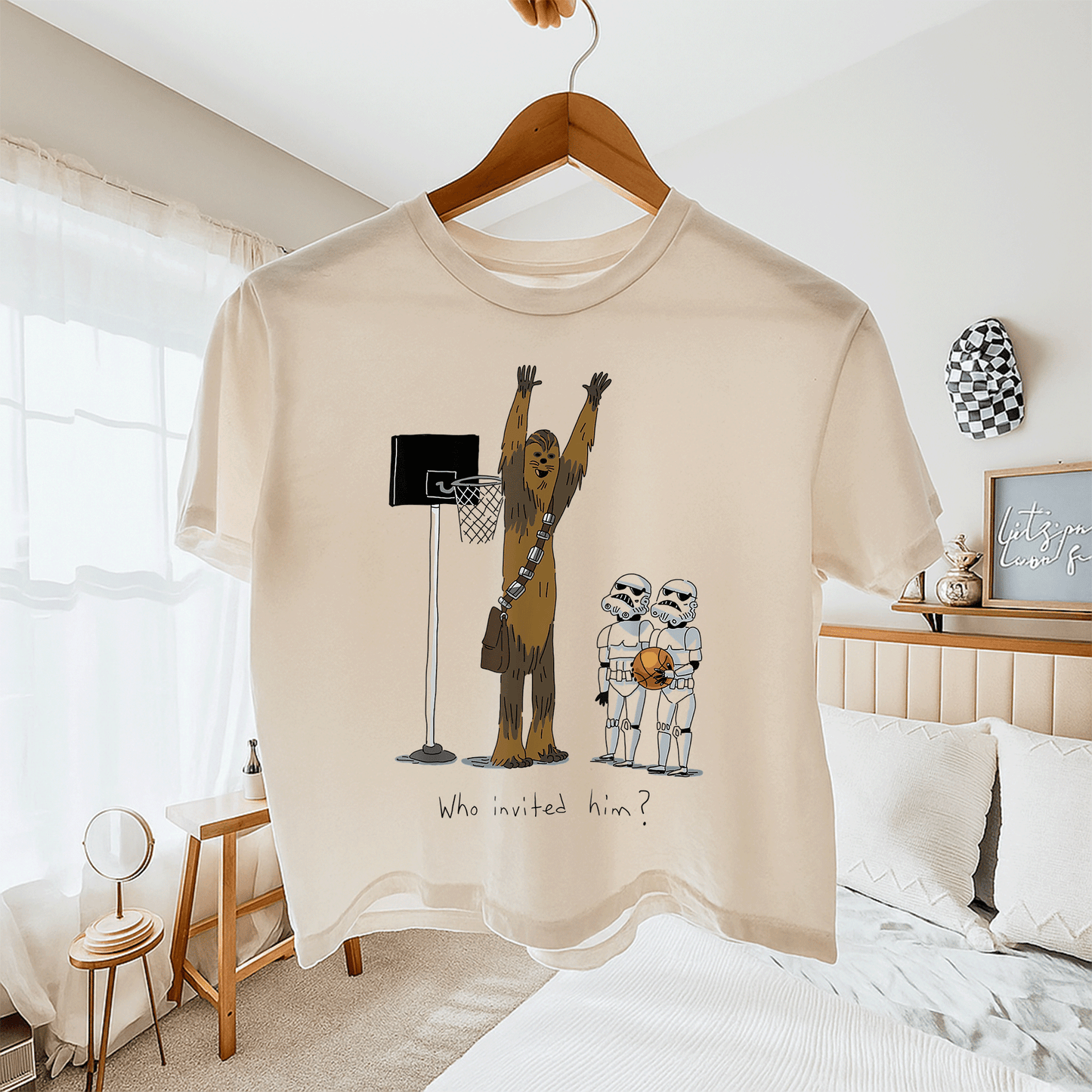 Star Wars Chewbacca Basketball Who Invited Him T-Shirt Fun Graphic Tee for Fans of Chewy and Sports Enthusiasts - 11