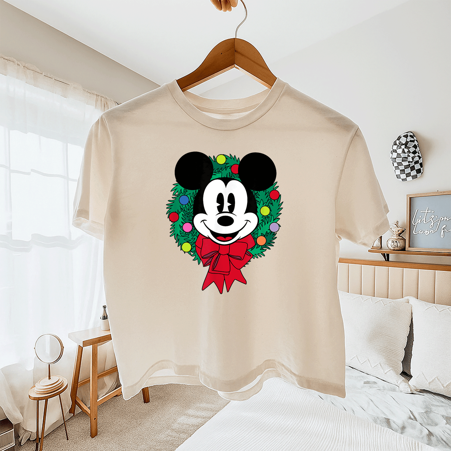 Cozy Up with Amazon Essentials Mickey Mouse Festive Holiday Christmas Wreath T-Shirt Perfect for Celebrating the Season - 11