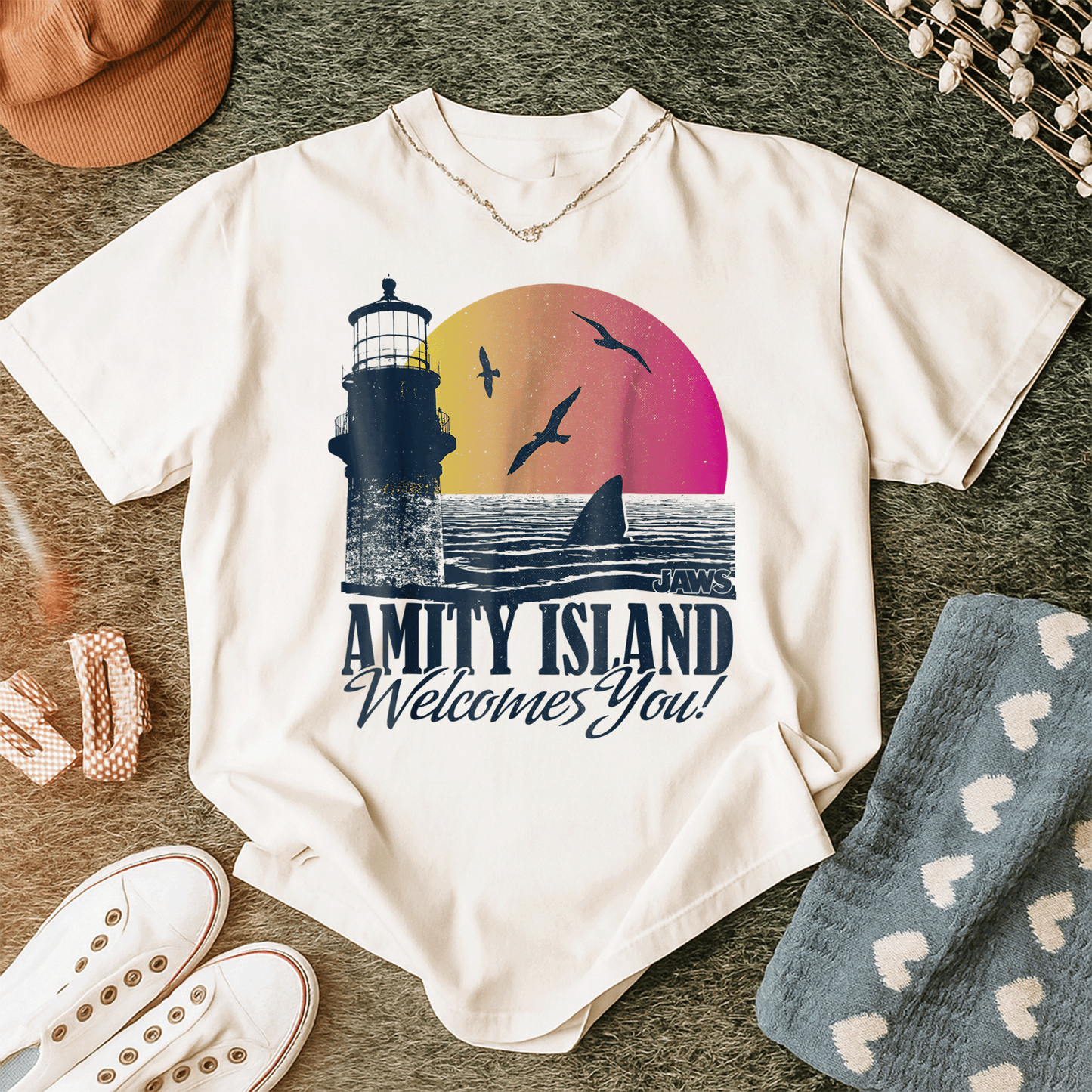 Jaws Sunset Amity Island Graphic T-Shirt Embrace the Beach Vibes in Style Perfect for Horror and Movie Fans - 12
