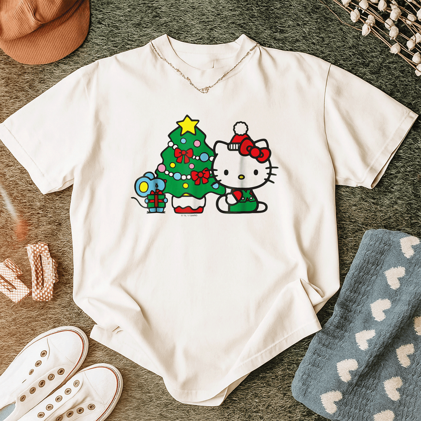 Cute Hello Kitty Christmas Tree Tee Shirt Festive Holiday Apparel for Kids and Adults - Perfect for Family Celebrations - 12