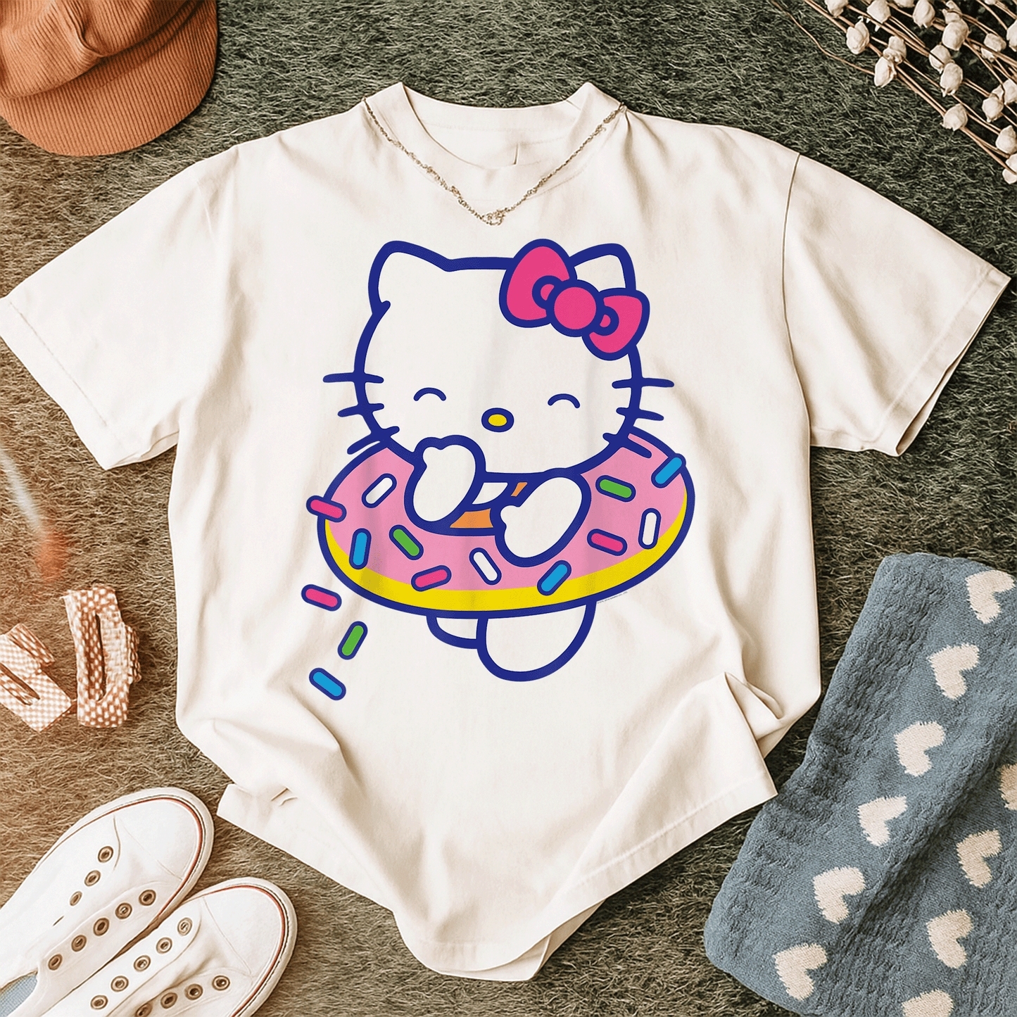 Cute Hello Kitty Donut Sprinkles Floaty Summer Swimming T-Shirt for Kids - Adorable Swimwear for Fun Beach Days - 12