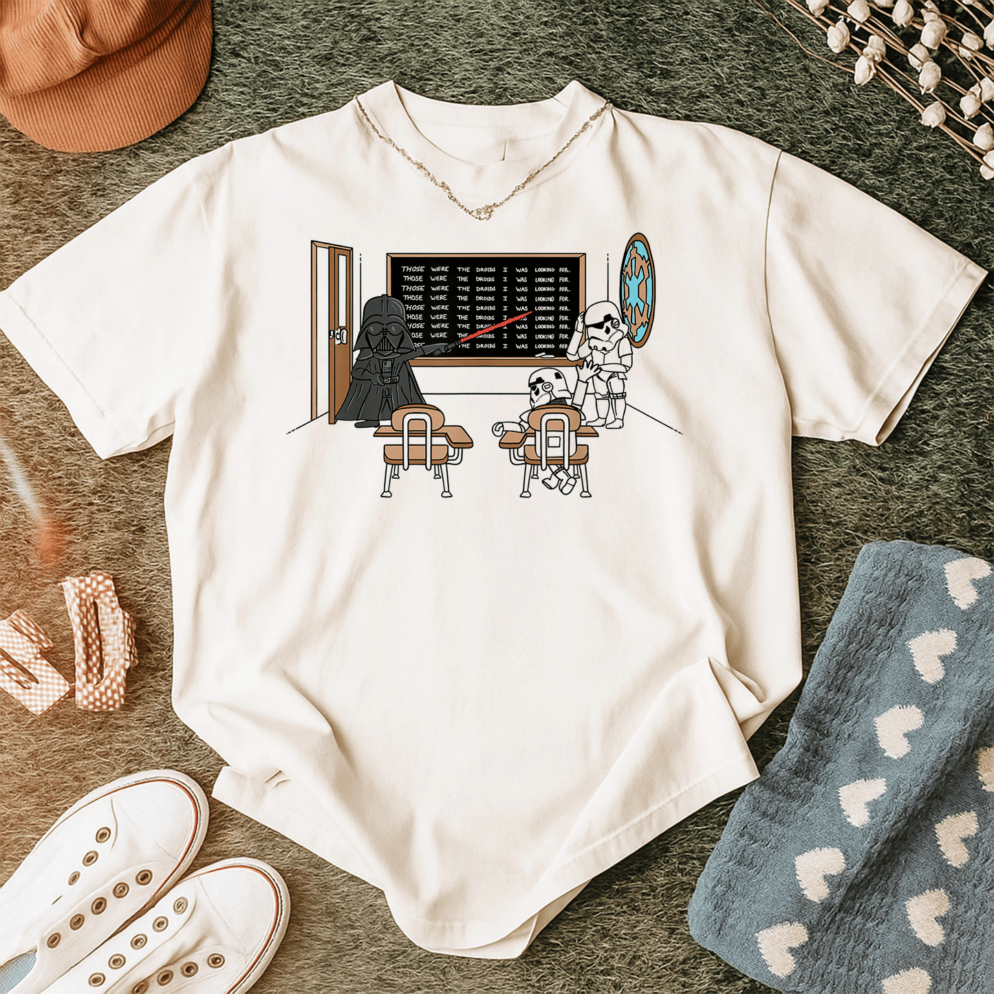 Star Wars Darth Vader Doodle T-Shirt for Fans Those Were The Droids Classroom Style Fun Graphic Tee for Kids and Adults - 12