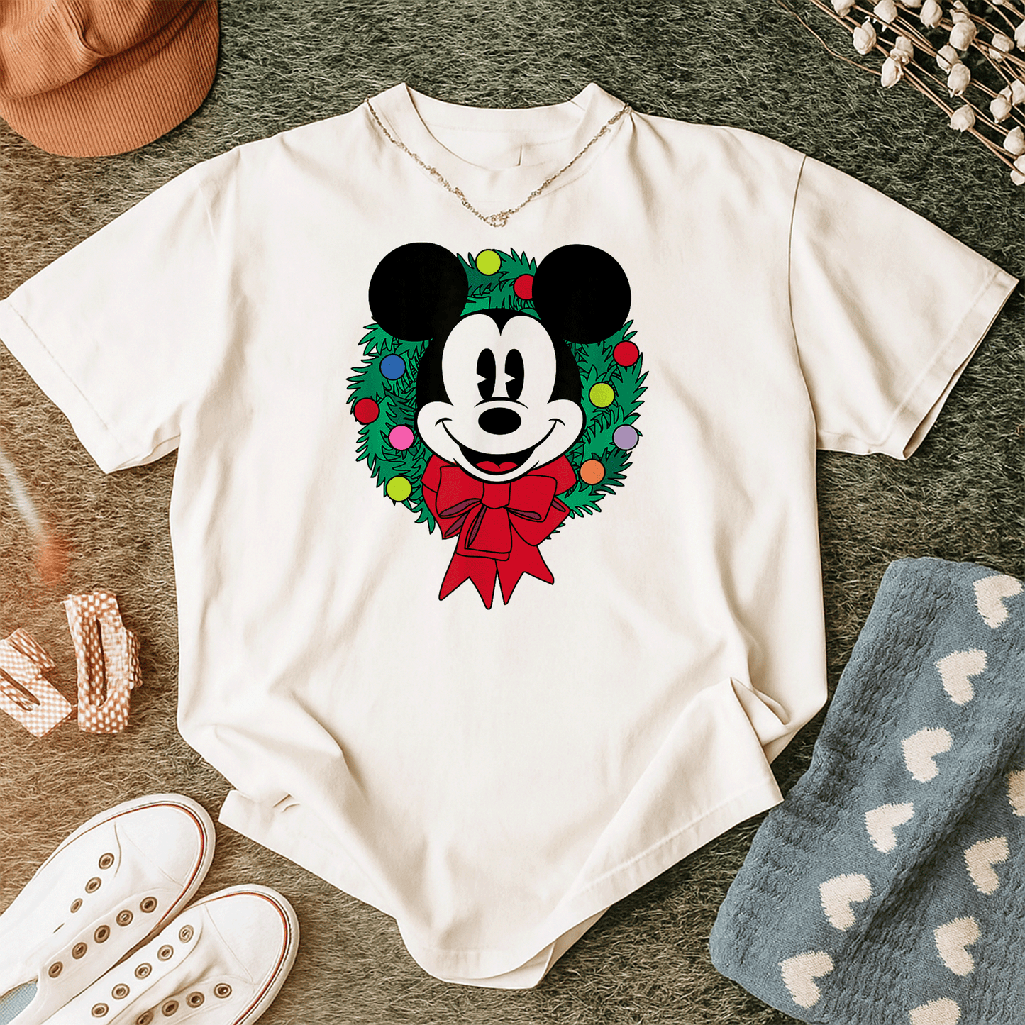 Cozy Up with Amazon Essentials Mickey Mouse Festive Holiday Christmas Wreath T-Shirt Perfect for Celebrating the Season - 12