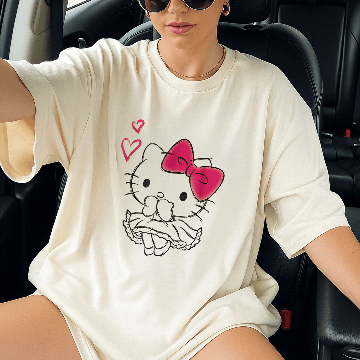 Cute Hello Kitty Girly Hearts Tee Shirt for Kids, Adorable Pink Graphic Design, Perfect Gift for Cat Lovers and Fashionistas - 13