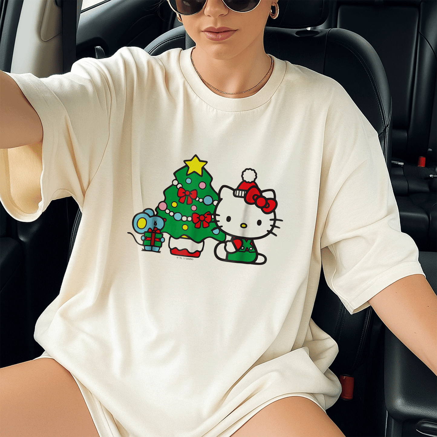 Cute Hello Kitty Christmas Tree Tee Shirt Festive Holiday Apparel for Kids and Adults - Perfect for Family Celebrations - 13
