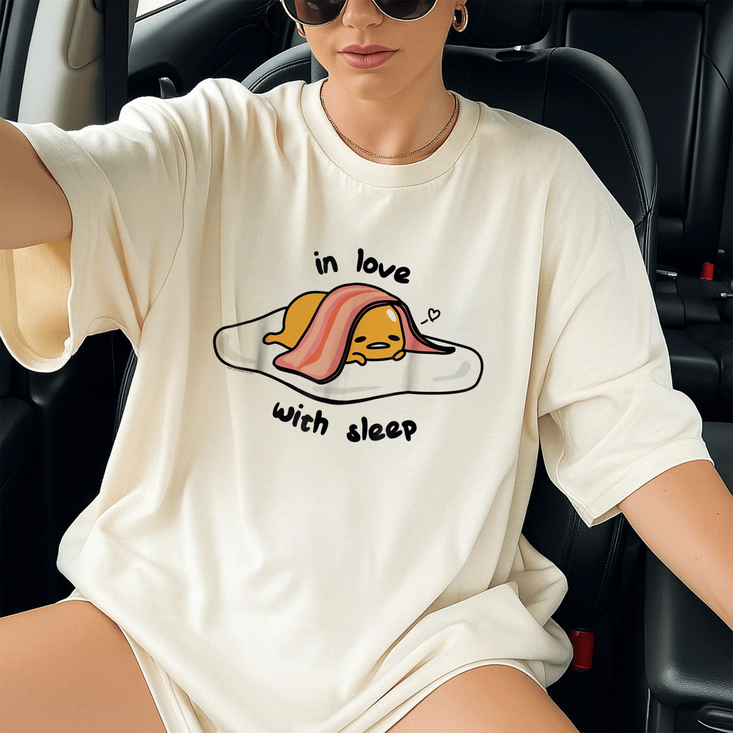 Cute Gudetama In Love with Sleep Tee Shirt - Adorable Lazy Egg Graphic Tee for Fans of Kawaii and Cozy Style - 13
