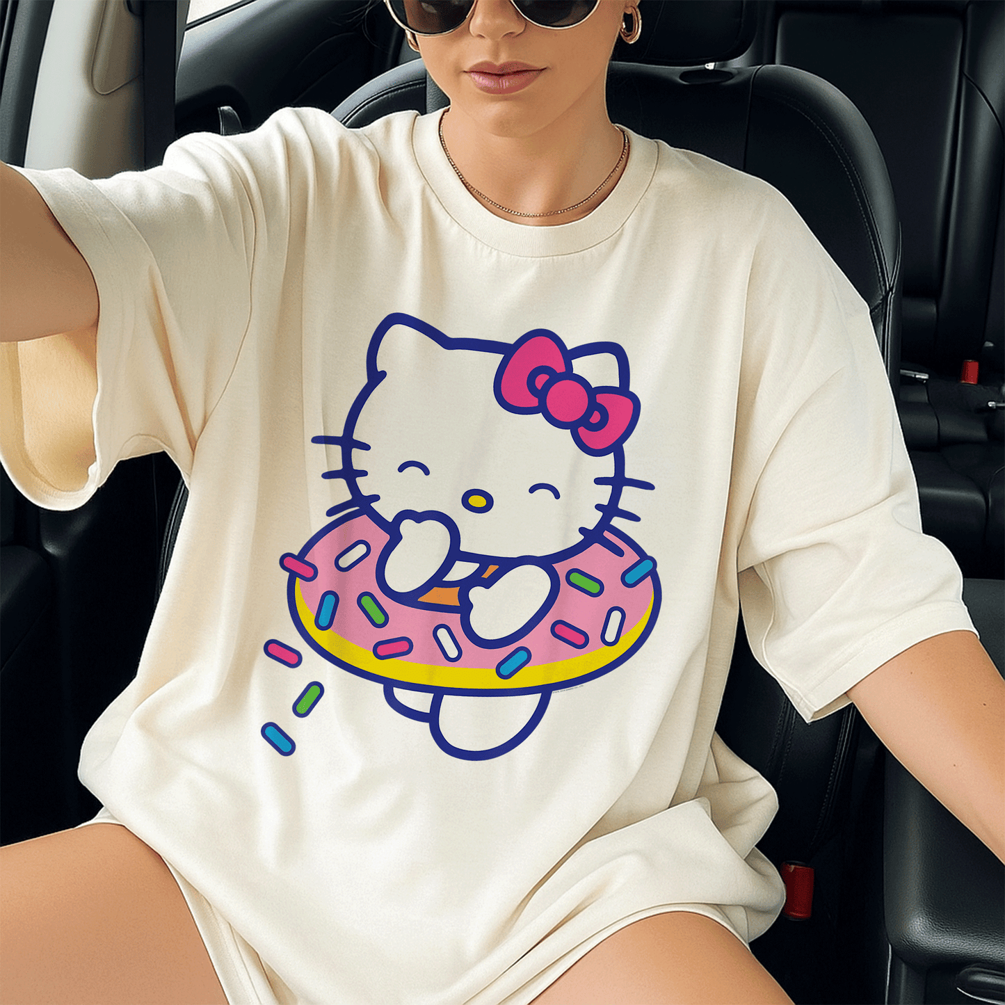 Cute Hello Kitty Donut Sprinkles Floaty Summer Swimming T-Shirt for Kids - Adorable Swimwear for Fun Beach Days - 13