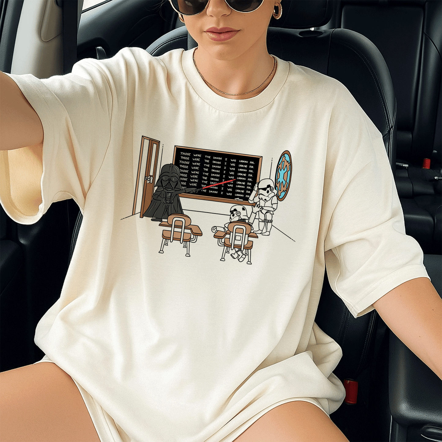 Star Wars Darth Vader Doodle T-Shirt for Fans Those Were The Droids Classroom Style Fun Graphic Tee for Kids and Adults - 13