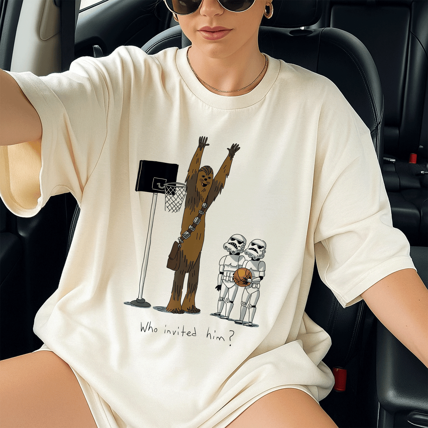 Star Wars Chewbacca Basketball Who Invited Him T-Shirt Fun Graphic Tee for Fans of Chewy and Sports Enthusiasts - 13