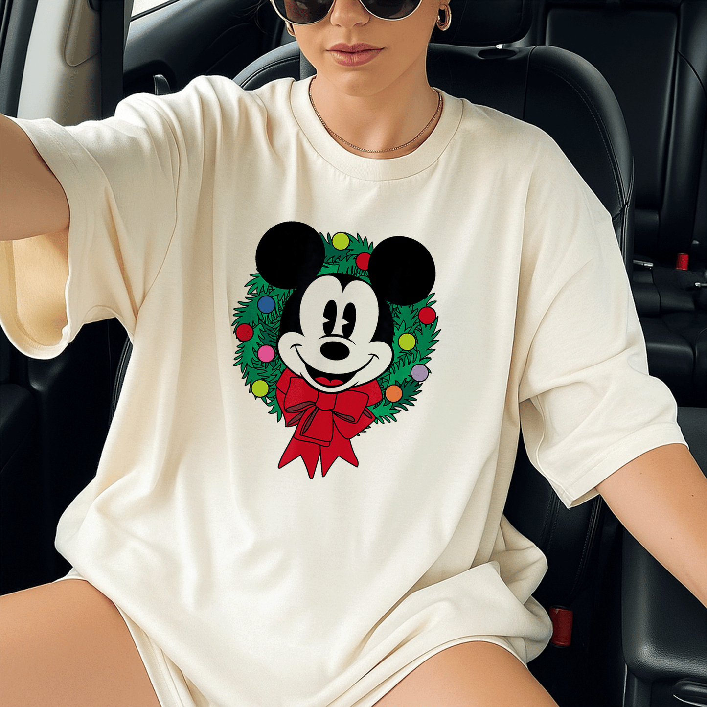 Cozy Up with Amazon Essentials Mickey Mouse Festive Holiday Christmas Wreath T-Shirt Perfect for Celebrating the Season - 13